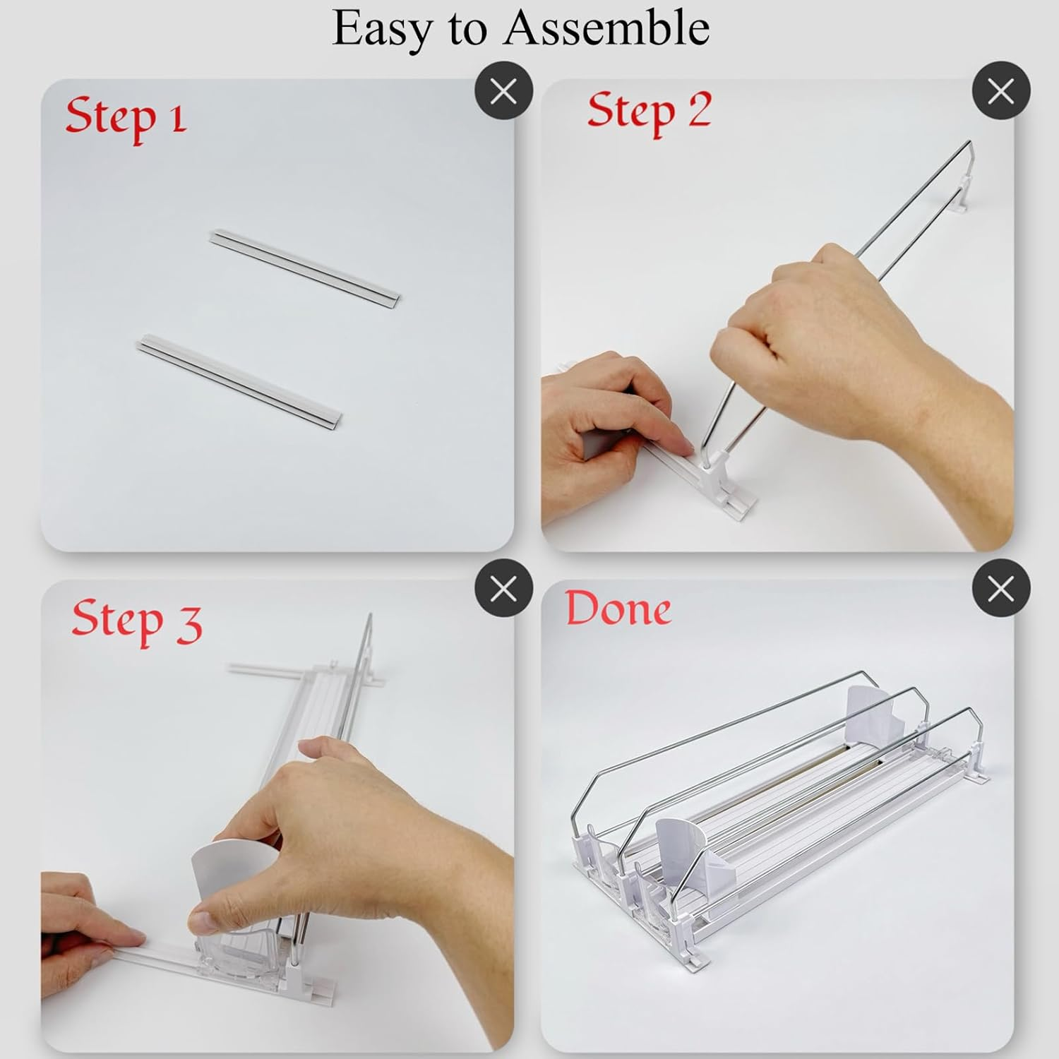 Neehows Drink Organizer for Fridge, Self Pushing Soda Can Dispenser for Refrigerator, Automatic Beverage Pusher Glide Beer Water Bottle Holder -2 Rows, White image number 6