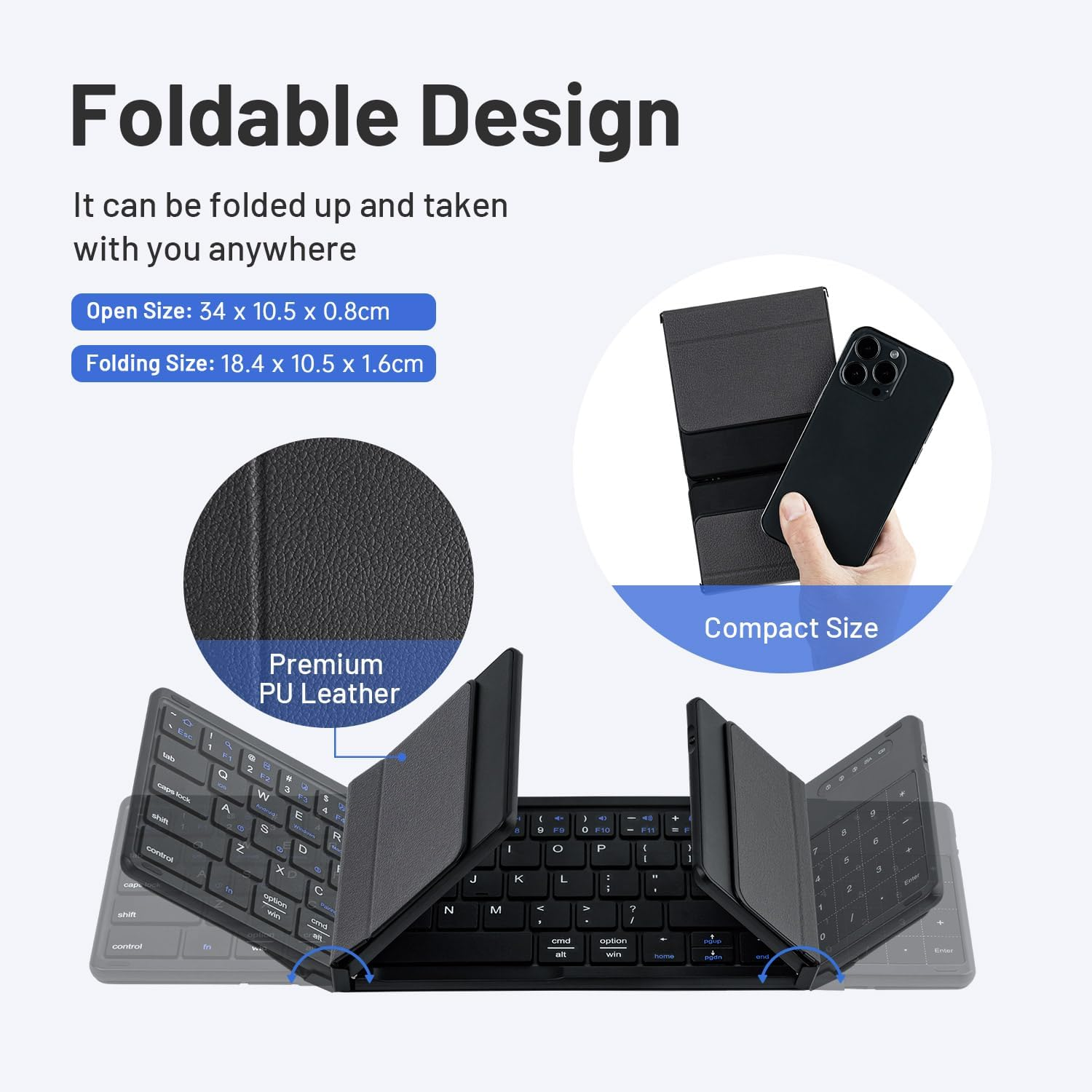 Mcbazel Foldable Bluetooth Keyboard with Touchpad & Numeric Keypad, Wireless Dual-Mode (Bluetooth 5.1 & 2.4G), Universal Compatibility,Premium PU Leather Design for Windows, Ios, Mac image number 6