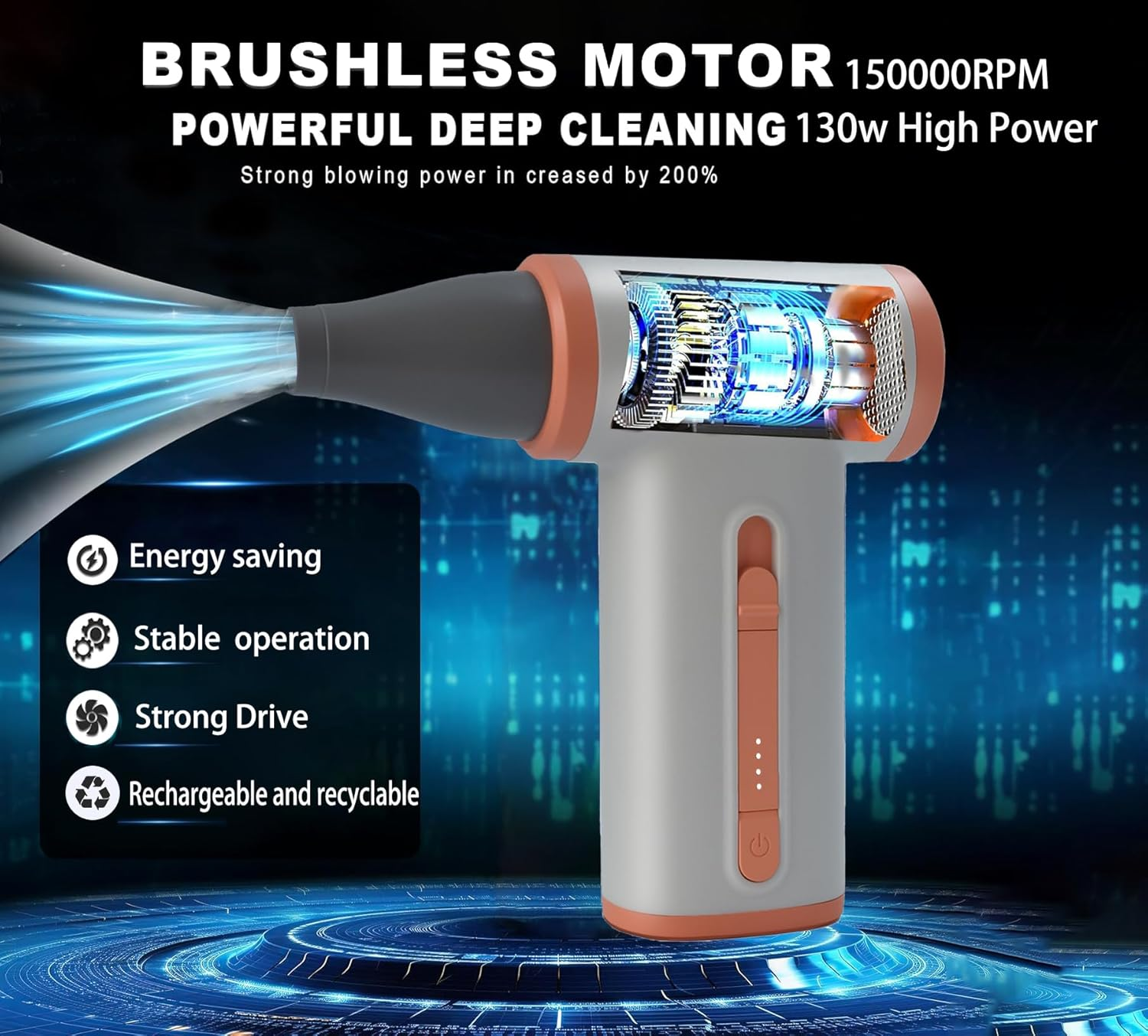 Electric Air Duster,150000Rpm Air Blower for Pc,Stepless Adjustable Compressed Air Duster,Rechargeable Cordless Mini Turbo Jet Blower for Computer, Keyboard,Car,Outdoor and Home Cleaning Kit image number 6