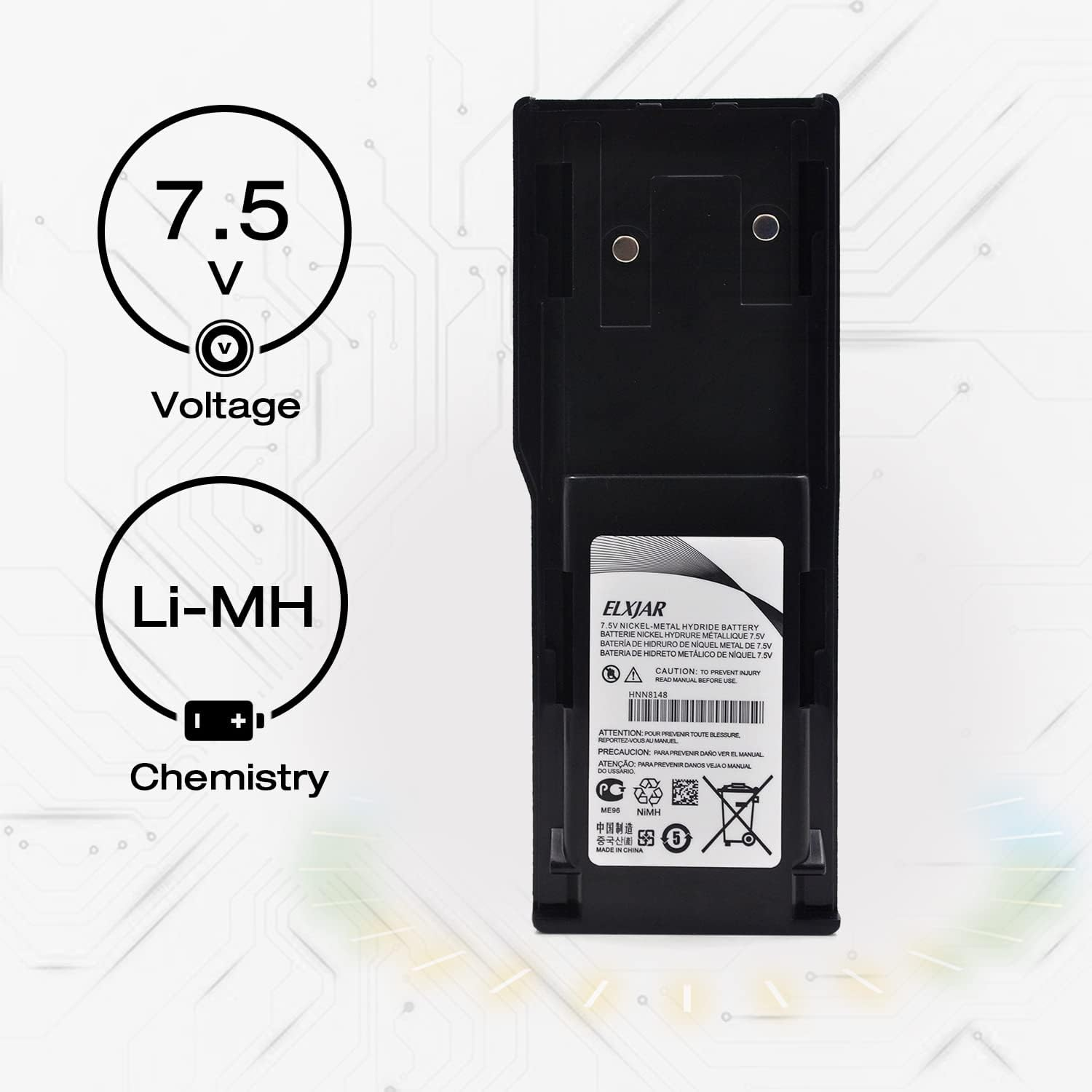 (2-Pack) 7.2V NI-MH HNN8148A Two-Way Radio Batteries for Motorola HNN8148 HNN8148A HNN8148B Radius - Compatible with Motorola P110, P-110 Radius image number 2