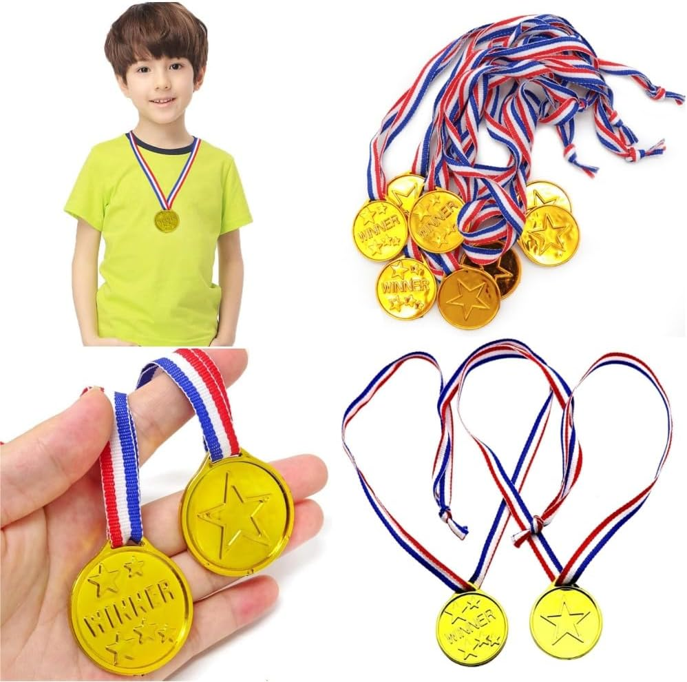 30Pcs Gold Plastic Winner Award Medals, Plastic Medal with Neck Ribbons for Student Rewards, Winner Participation Medals for Party Decoration, Games Competition, Sports, Activity, Talent Show image number 5