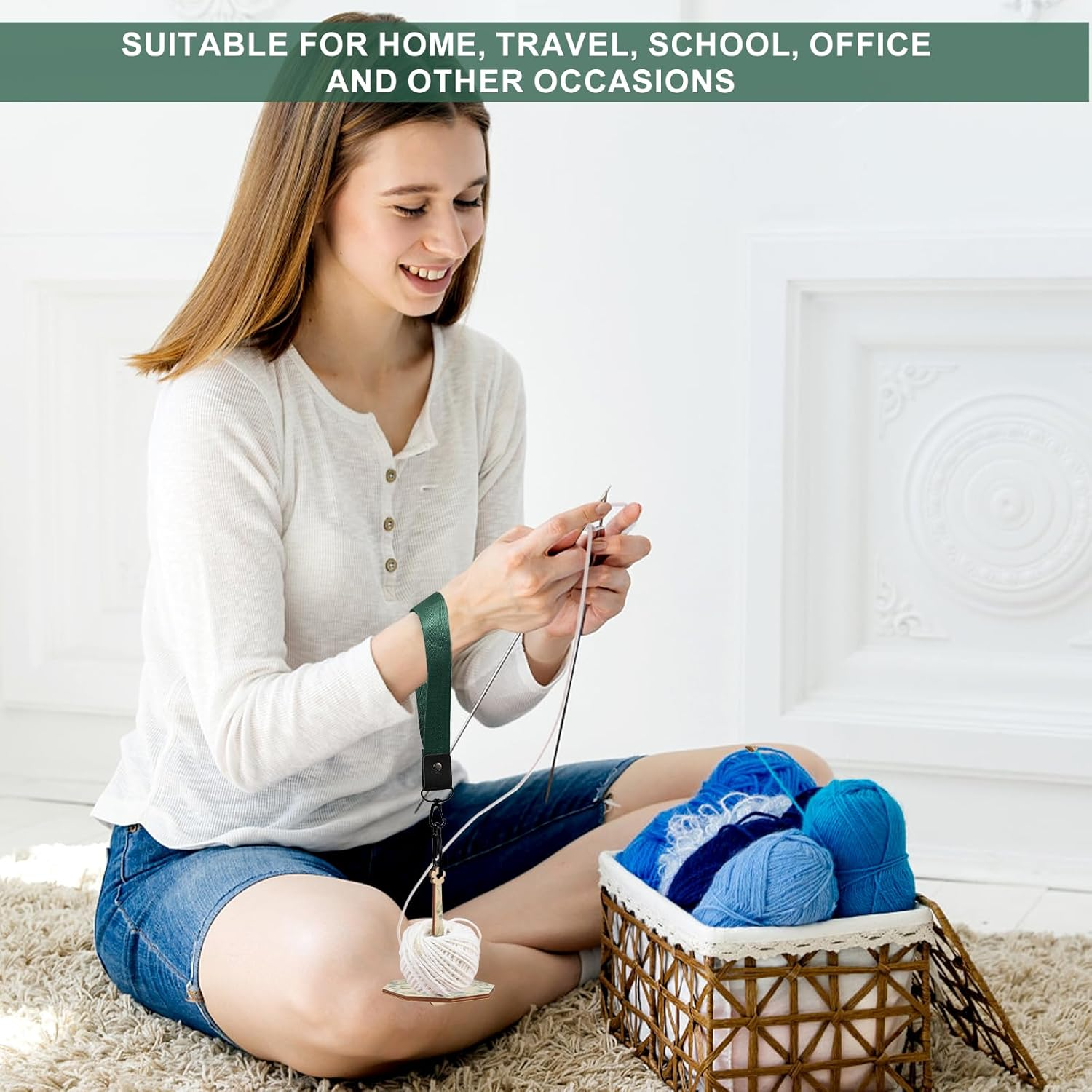 Wrist Yarn Holder, Wood Yarn Ball Holder with Wristband Portable Spinner Knitting Supplies Stand Crocheting Craft Lover image number 1