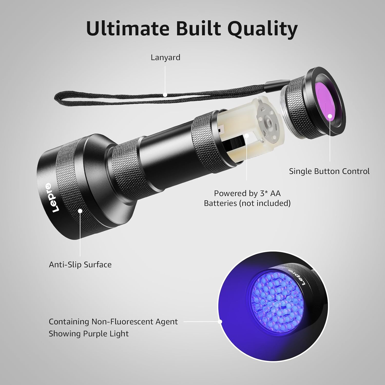 Lepro UV Torch, 51 LED UV Light Torch, 395Nm Ultraviolet Flashlight, Blacklight Detector for Pet Urine, Stain, Bed Bugs, Banknote and More