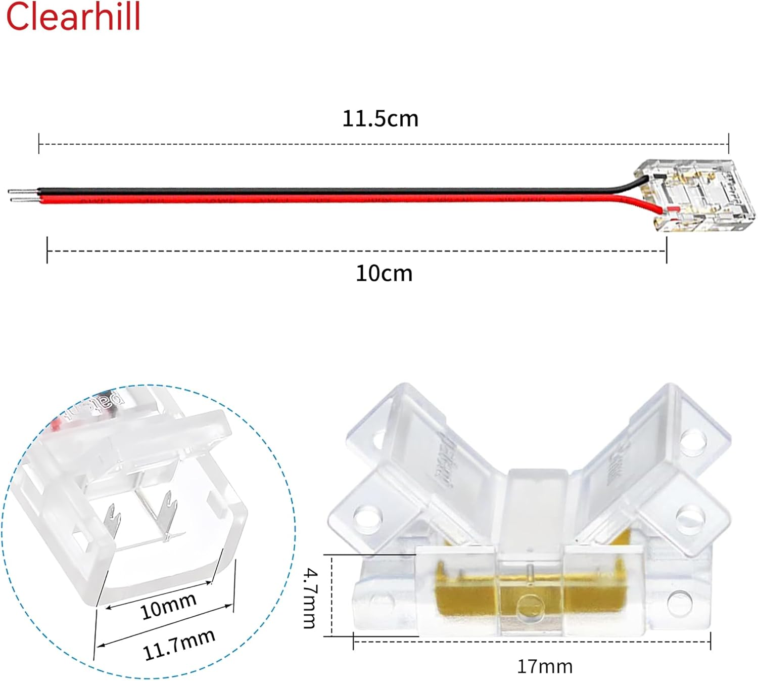 Clearhill 10Mm 2Pin 20Packs COB LED Strip Connectors,Solderless Strip to Wire Connectors + 10Cm Cable-Gapless Connection for 10Mm Single Color COB LED Strips image number 1