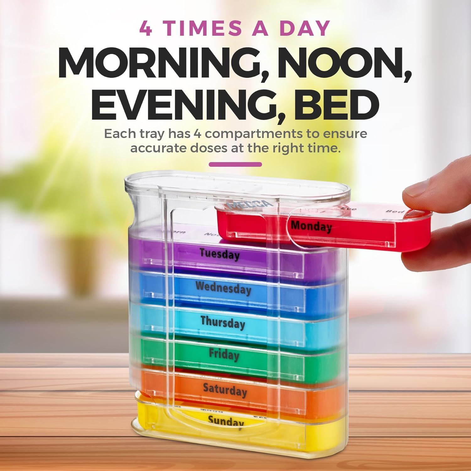Weekly Pill Organizer, Four Times-A-Day, 1 Dispenser with Stackable AM/PM Compartments image number 2
