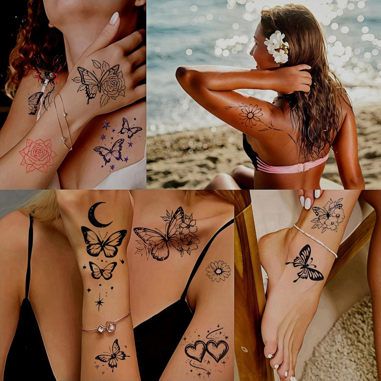 10 Sheets Temporary Tattoos Children Adults Luminous Tattoos Children'S Tattoos Butterfly Tattoo Toy Girls 4 5 6 7 8 9 10 Years Tattoo Children Girls Butterfly Decoration Birthday - Color-F image number 3
