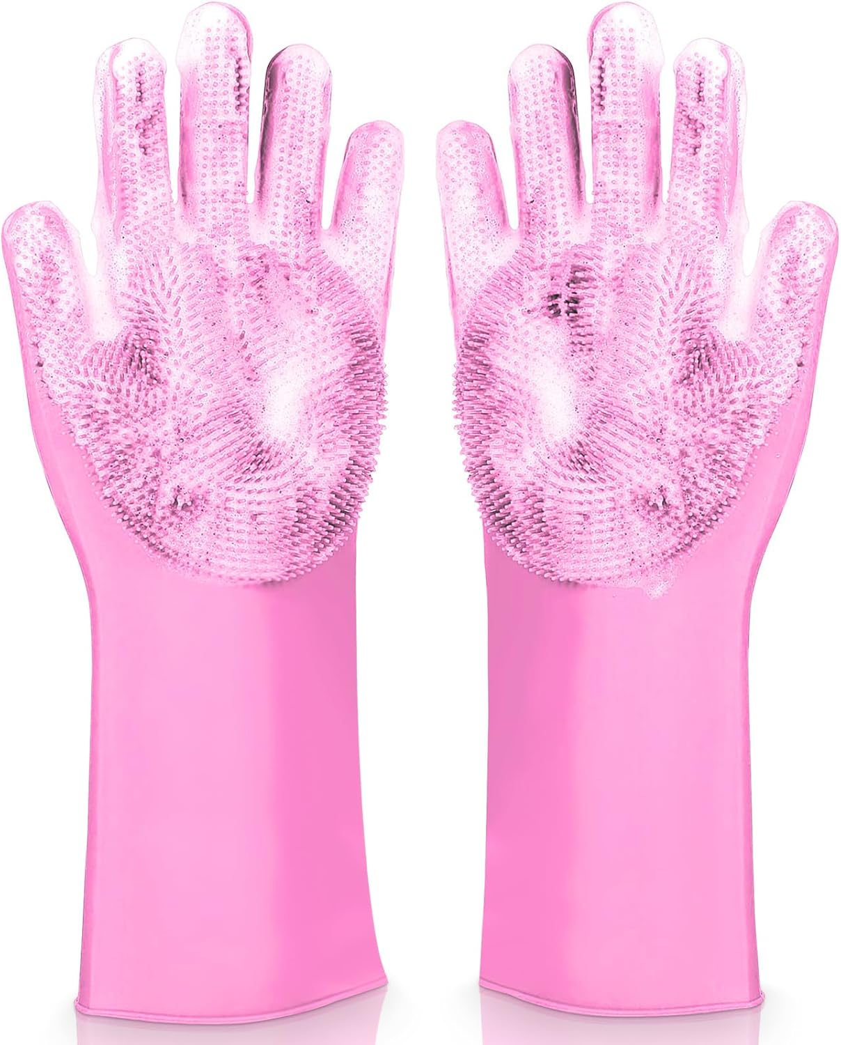 Pet Grooming Gloves for Dogs & Cats - Pink Massage Bathing Gloves, Gentle Hair Remover, Reusable & Waterproof Dog Cat Grooming Mitt for Washing, Shedding, Cleaning image number 2