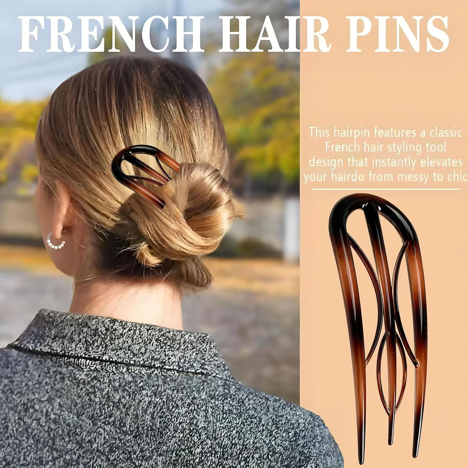 MYTOAU 10Pcs French Hair Pin, Hair Pins for Women,Retro Fork Internal Teeth French Hair Clips U Shaped French Twist Hair Pin, Tortoise Shell French Hair Pins for Women Vintage Hairstyle Accessories image number 4