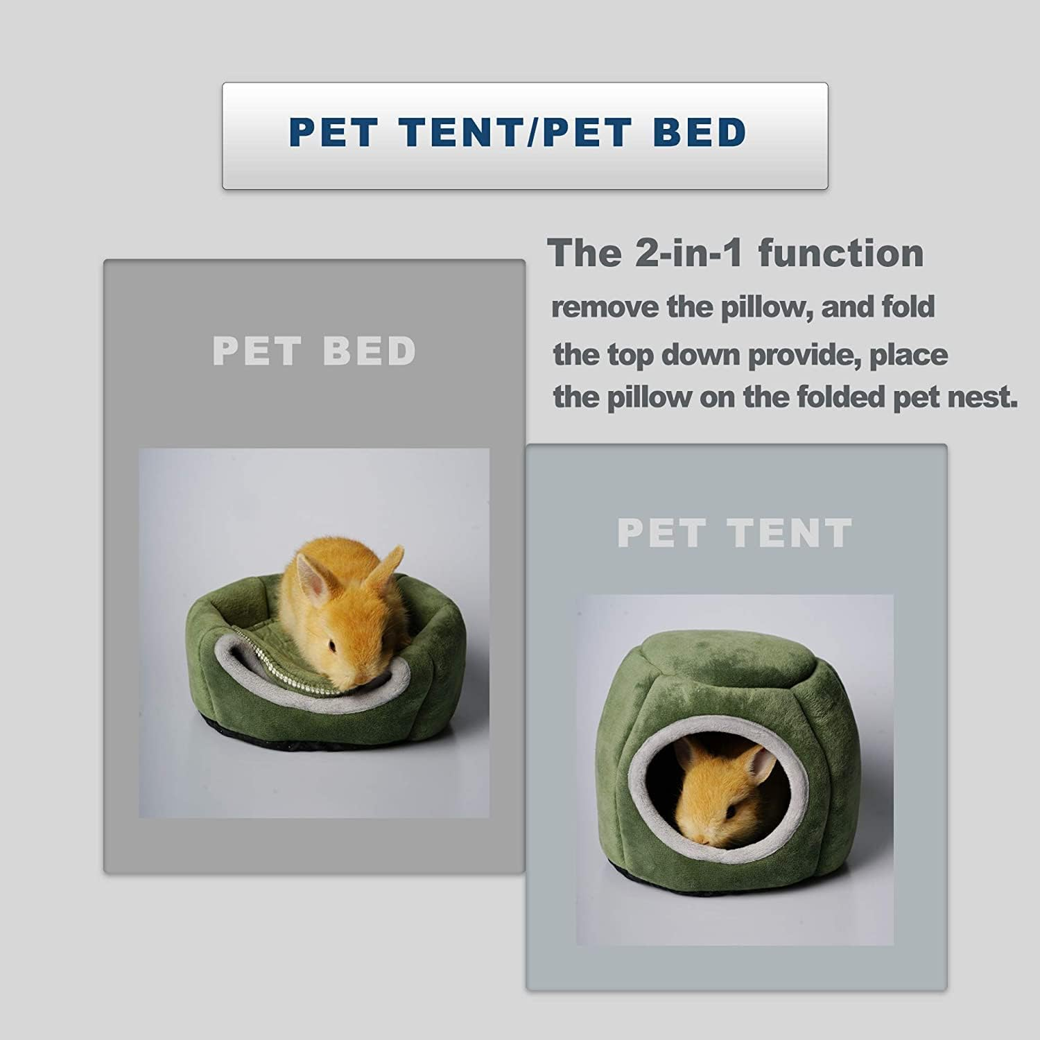 MJ - Hamster Bed Washable Guinea Pig Cage Accessories Small Animal Bed Hideout for Guinea Pig, Hedgehog, Hamster, Sugar Glider (Green) image number 5