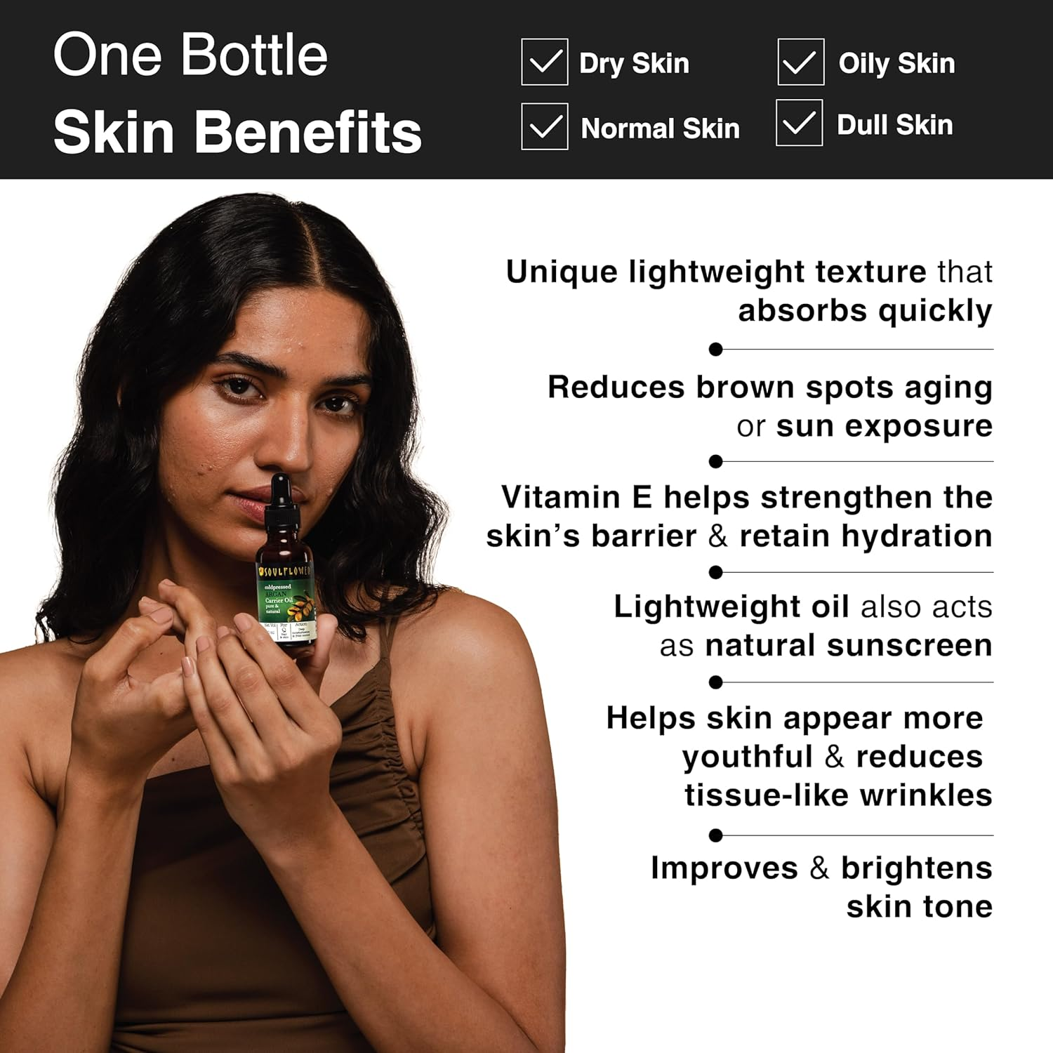 Soulflower Moroccan Argan Oil for Frizzy Hair, Stretch Marks, Nails, Lips, and Dry Skin - 100% Pure, Organic, Natural, Cruelty-Free - 1 Fl Oz / 30Ml image number 3