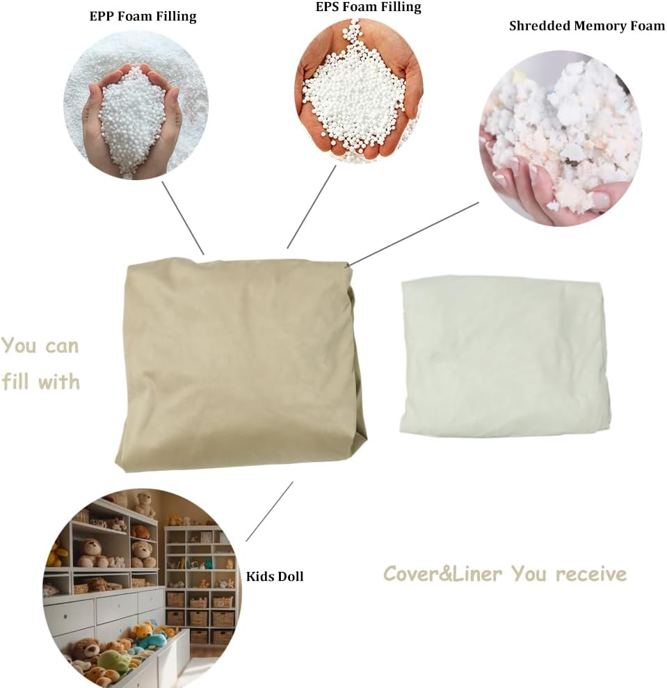 Beanbag Chair Cover with Liner Only Removable 3Ft (No Filler) Luxurious Microfiber Suede Beanbag Cover for Adults Indoor Pear Style Large - Light Brown - Black-Coverliner Only image number 3