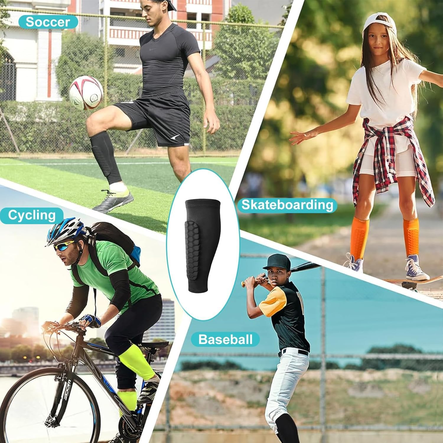 2-Pack Football Shin Guards with Honeycomb Pads - Soccer Compression Sleeves Built-In Calf Support, Breathable Shin Protectors for Men Women Youth