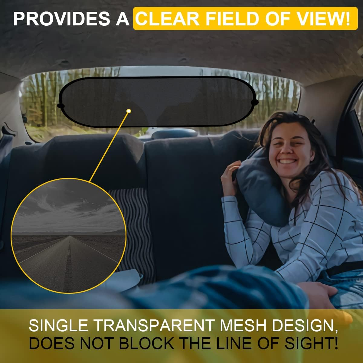 Car Rear Window Sunshade with Suction Cup, Sun UV Rays Protection for Car Back Window, Sunlight Shield Blocker Mesh Cover for Rear Facing Seats, Car Accessories for Baby, Pets, Children （39"X19"/Rear）