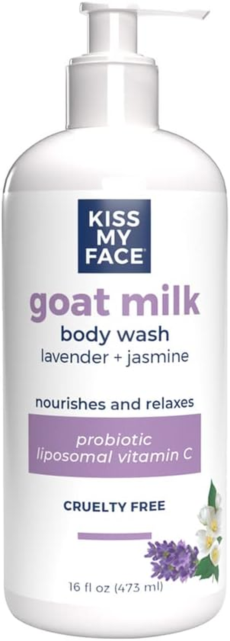 Kiss My Face Goat Milk Body Wash - Lavender & Jasmine Body Wash with Goat Milk and Argan Oil &ndash; 16 Ounce Bottle (Lavender & Jasmine, Pack of 1) image number 1
