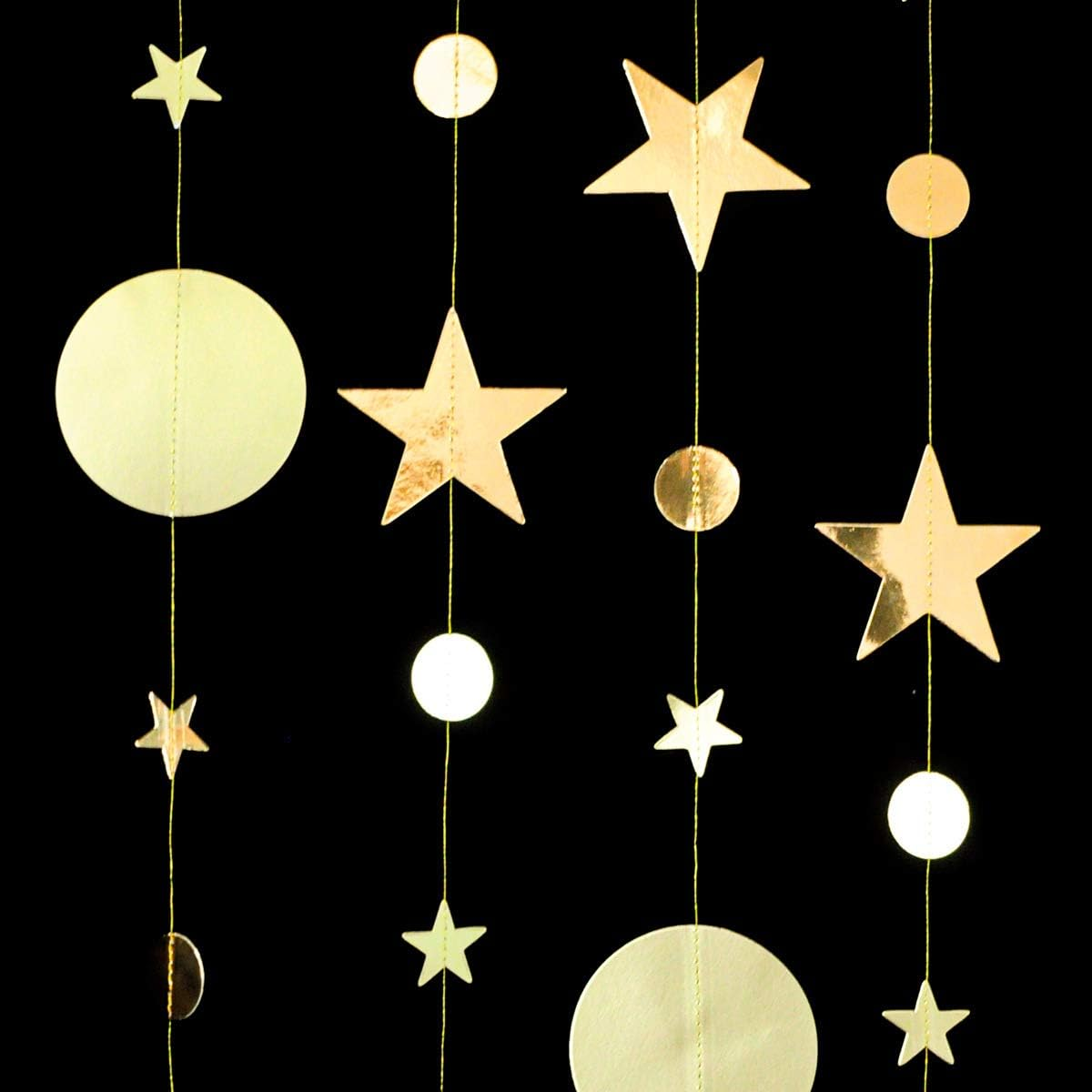 Gold Party Decoration Gold Star Circle Dot Hanging Garland Gold Hanging Streamer Decorations Glitter Star Bunting Banner Twinkle Backdrop for Wedding Anniversary Baby Shower Birthday Christmas - Blue image number 2