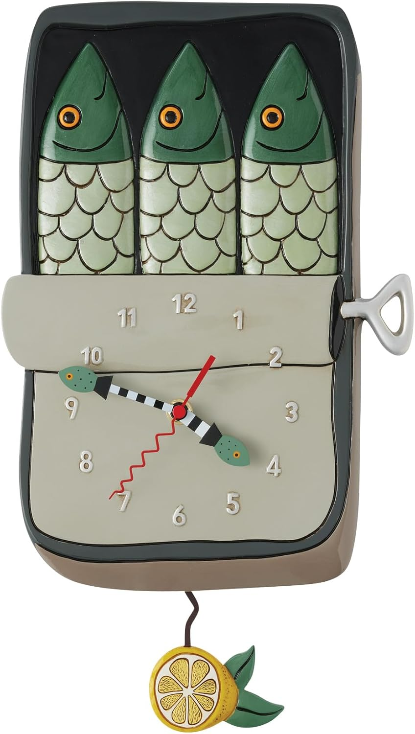 Enesco Allen Designs Feeling Salty Tin of Sardines Sculpted Pendulum Wall Clock, 13 Inch, Multicolor image number 1