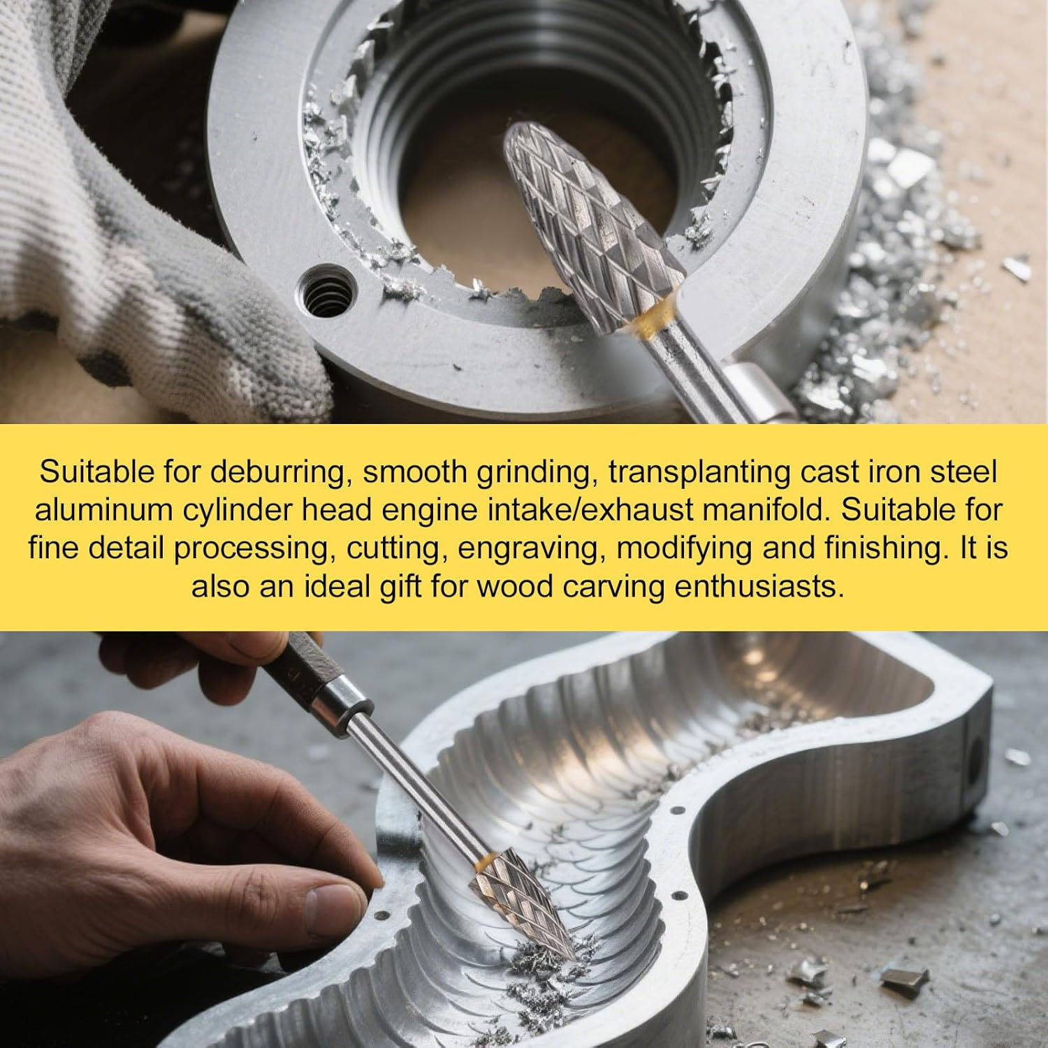 5Pcs Long Carbide Burr Set, Die Grinder Bits Tungsten Steel Carbide Drill Bits Rotary File Attachment for Metal Cutting Grinding Cylinder Head Porting Engine Intake/Exhaust Manifold image number 2