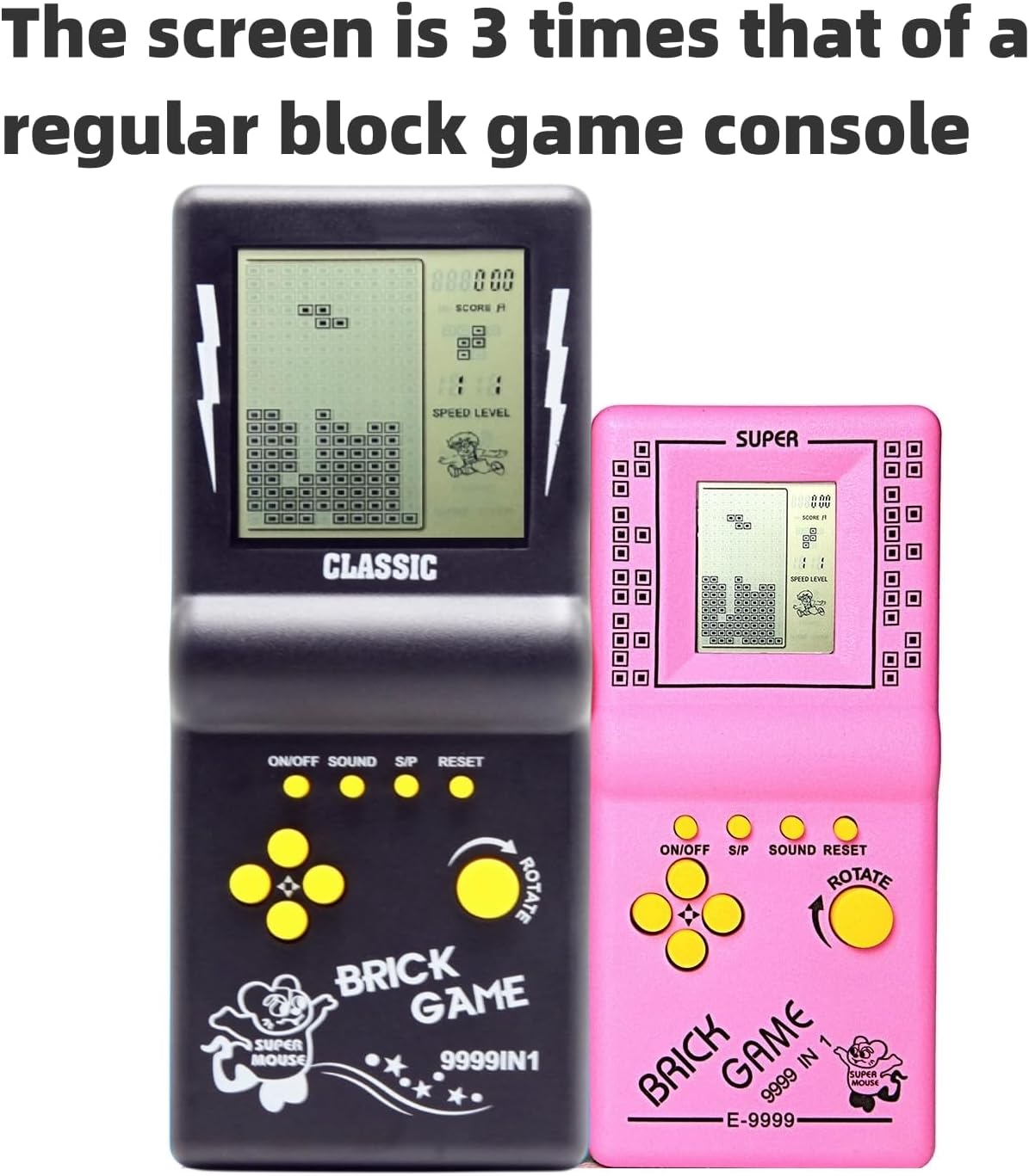 CZT New Large Screen Brick Game Console Classic Nostalgic Puzzle Built-In 23 Games Speed/Difficulty Adjustable Powered by 2 AA Batteries(Not Included) Best Gift (Black)