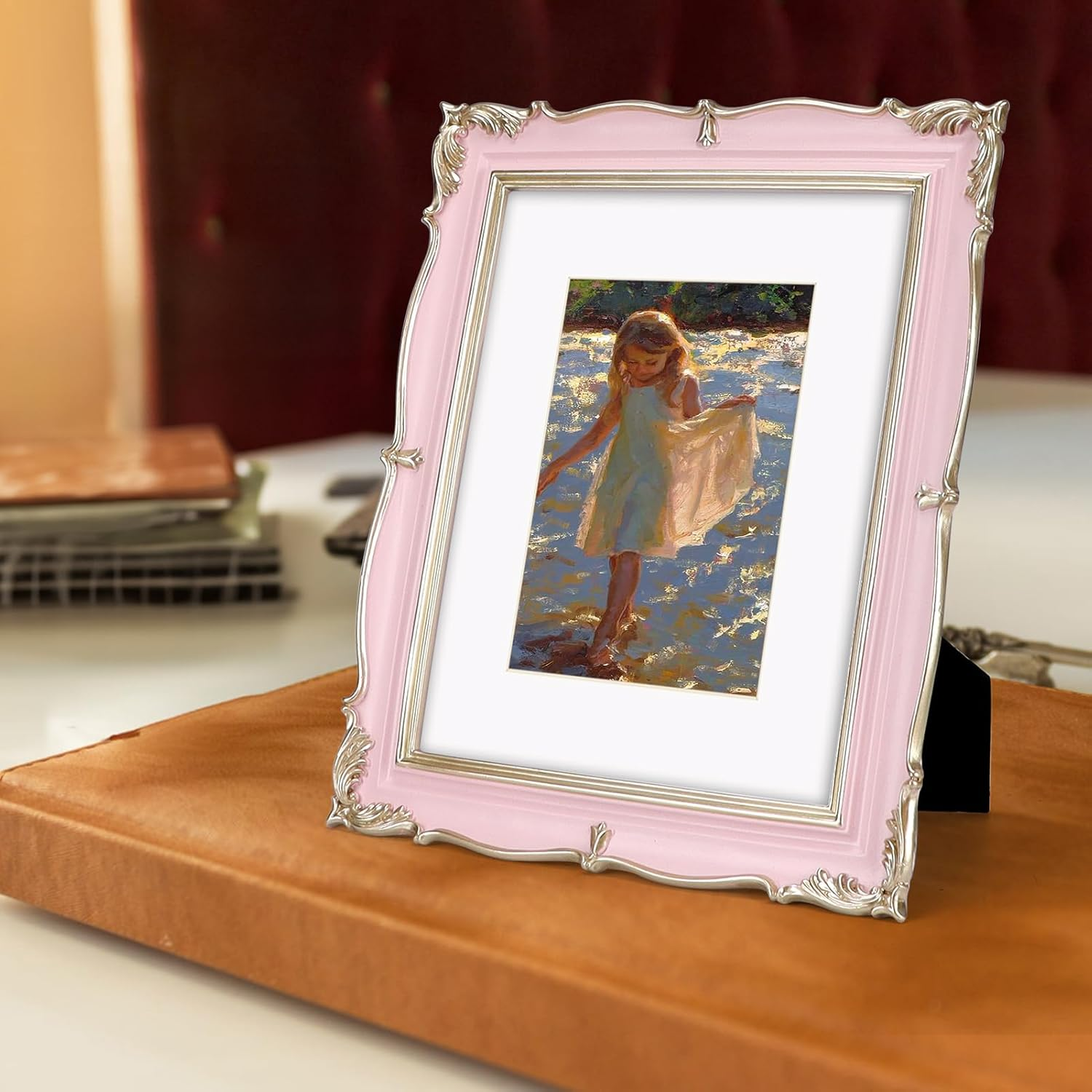 PHAREGE Vintage Picture Frame 8X10 Pink Gold, 8 by 10 Ornate Decorative Antique Frame with Mat for 5X7 Photo, Fancy Matted Frame for Desktop or Wall, Horizontal or Vertical image number 5