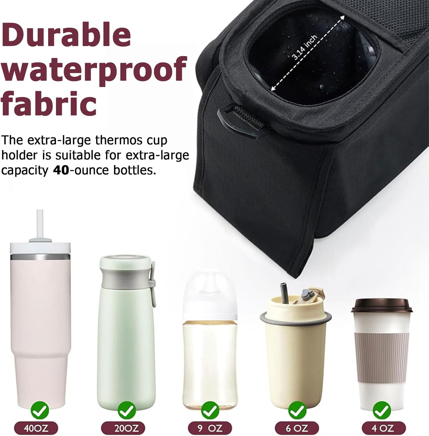 Universal Stroller Organizer with Cup Holder Detachable Phone Bag and Shoulder Strap, Stroller Bag Caddy Organizer Accessories for Uppababy, Baby Jogger, Britax Strollers image number 4