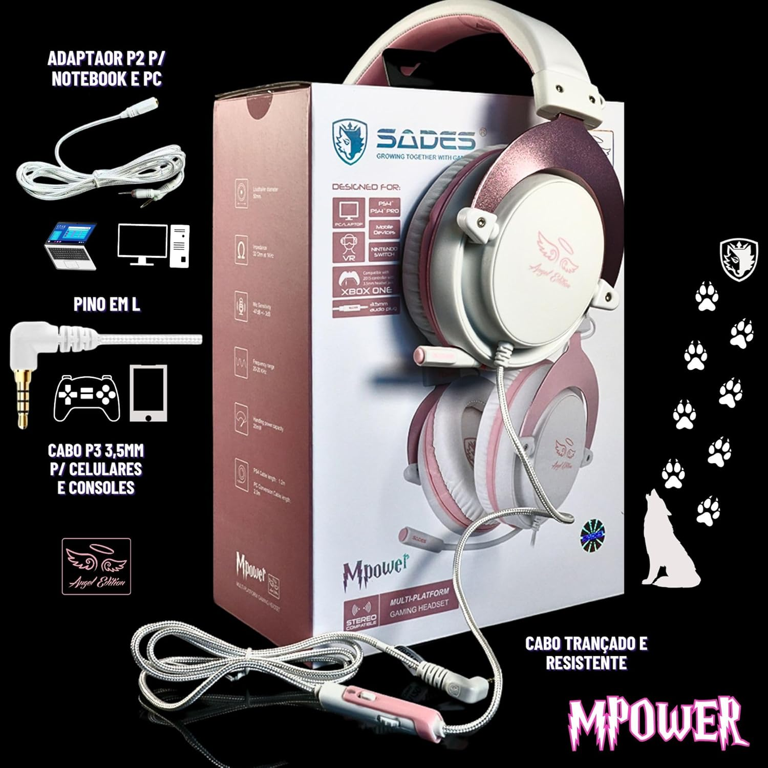 [Upgraded Version] SADES MPOWER Stereo Gaming Headset for PS4, PC, Mobile, Noise Cancelling over Ear Headphones with Retrac... image number 3