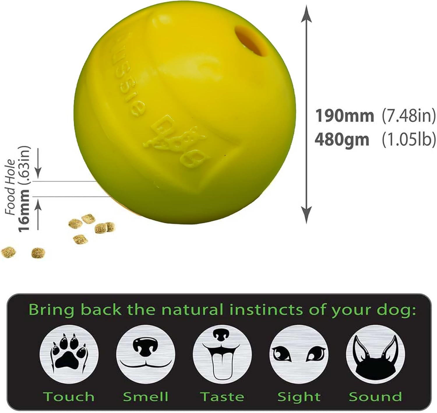 Aussie Dog Tucker Ball Large Yellow | Interactive Treat Dispensing Toy for Large Dogs | Durable, Safe & Engaging Slow Feeder Ball image number 1