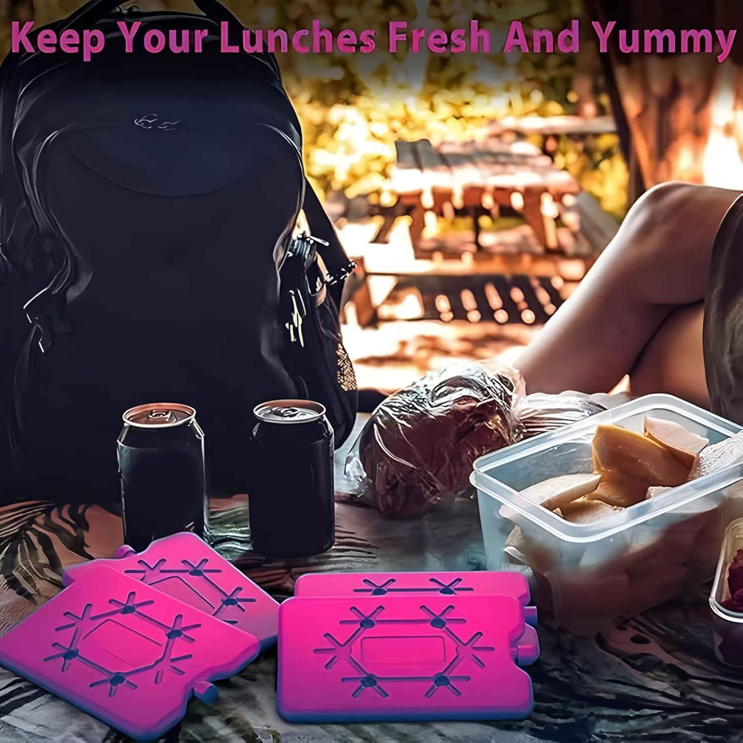 Ice Pack，Ultra-Thin Reusable Ice Packs for Lunch Boxes, Coolers & Breastmilk Bags - Long-Lasting Cooling Solution to Keep Food Fresh 4Pack (Rose Red) image number 1