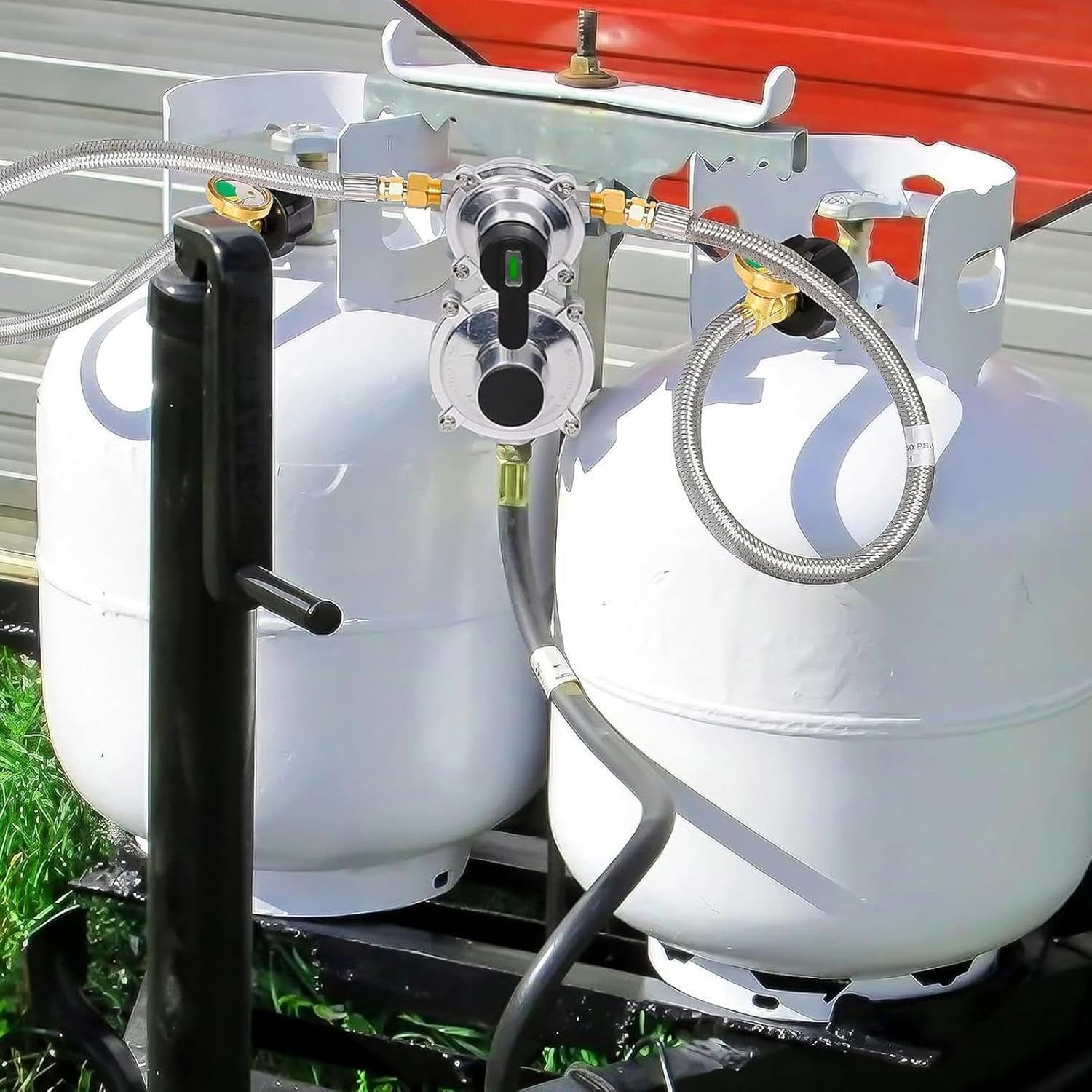 Camping Car Regulator - Gas Regulator with 46 Cm Hose | Automatic Switching System with Pressure Gauge, Two Fixed Spare Parts for Caravan, Outdoor Grill image number 2