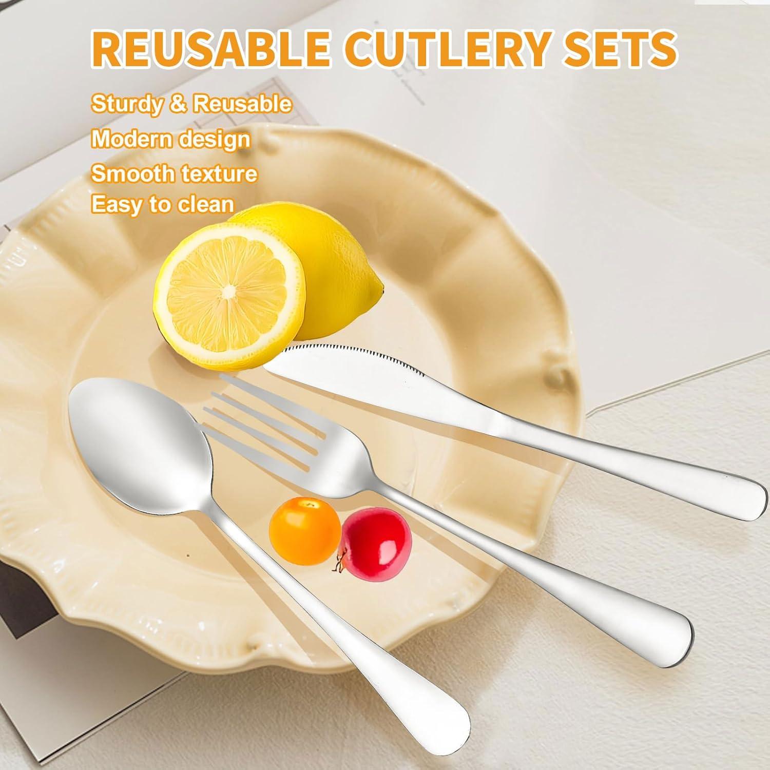 Rhoyee 3PCS Portable Stainless Steel Cutlery Set with Case &ndash; Reusable Silverware for Work, School, Travel &ndash; Fork, Spoon & Knife for Adults & Students image number 1