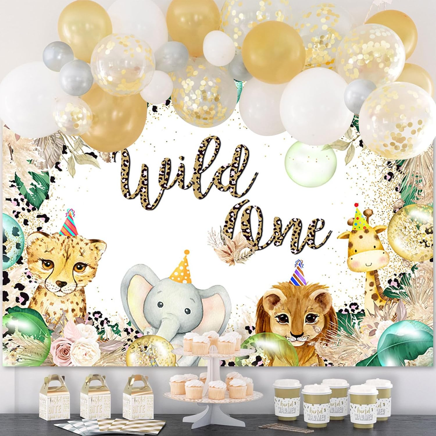 APROPHIC Wild One Background Jungle Wildlife First Year Birthday Background Wild Animals Birthday Banner Background Pampas Grass Cake Table Decoration 210 X 150 Cm