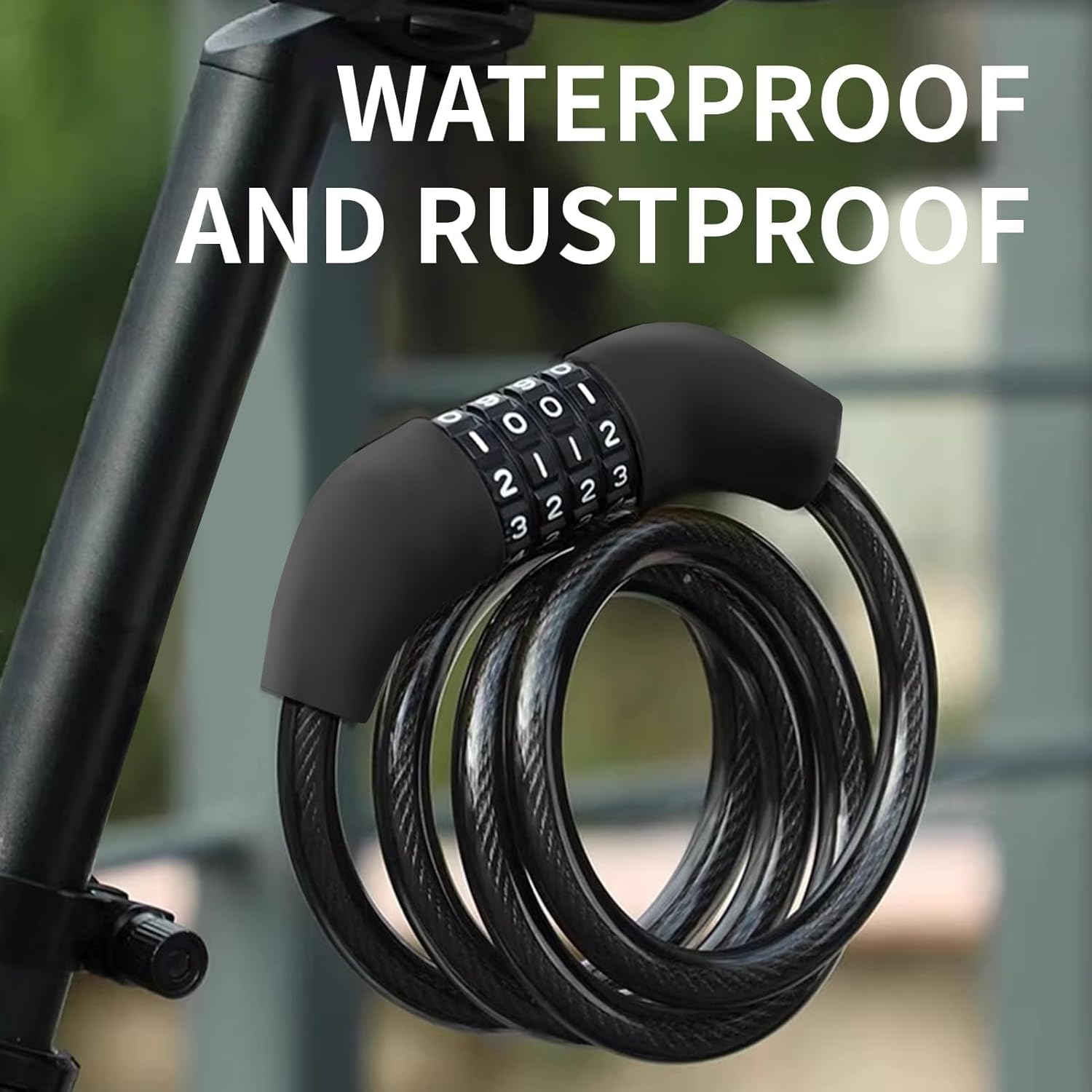 Cure Your Bike with a Keyless Combination Cable Lock, 4-Digit, Coiled Security Lock for Mountain Bikes, Road Bikes, Electric Bicycles, Scooter, Bike Lock image number 5