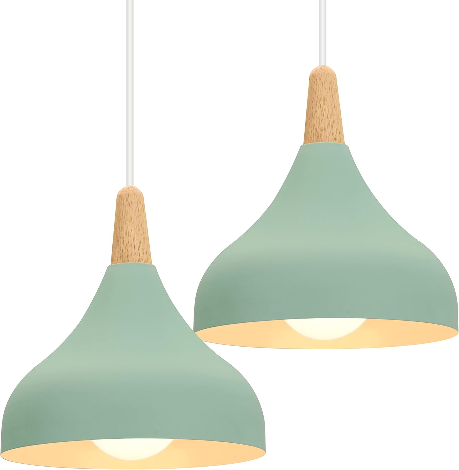 Idegu Set of 2 Retro Pendant Light Modern Style Drop Hat Ceiling Light E27 Metal Pendant Lamp for Bedroom, Dining Room, Kitchen, Diameter 20 Cm (White)