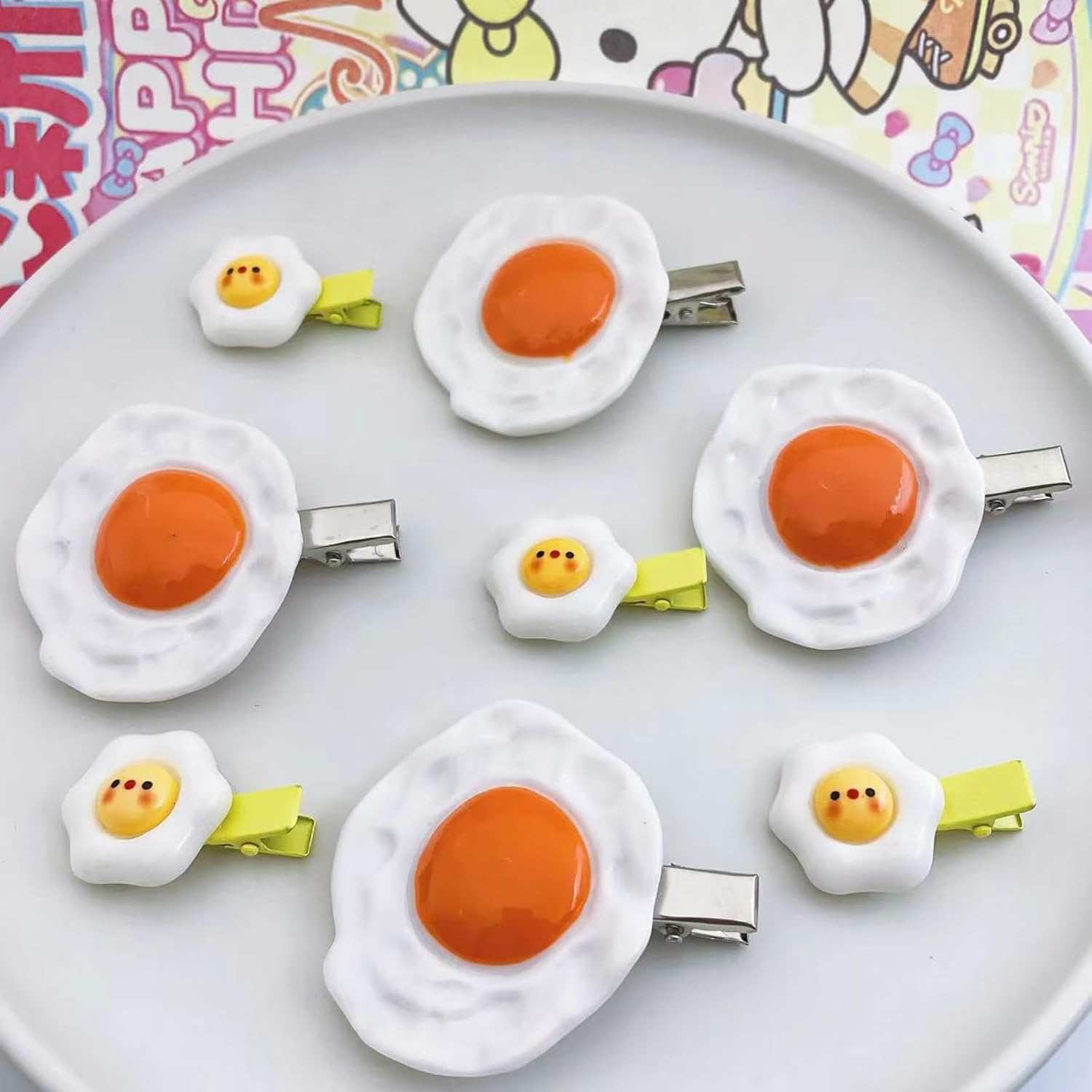 4PCS Cute Poached Egg Hair Clips Egg Yolk Barrettes Non-Slip Hairpins Food Barrettes Pins Novelty Fried Egg Hairpin Hair Barrettes for Women image number 3