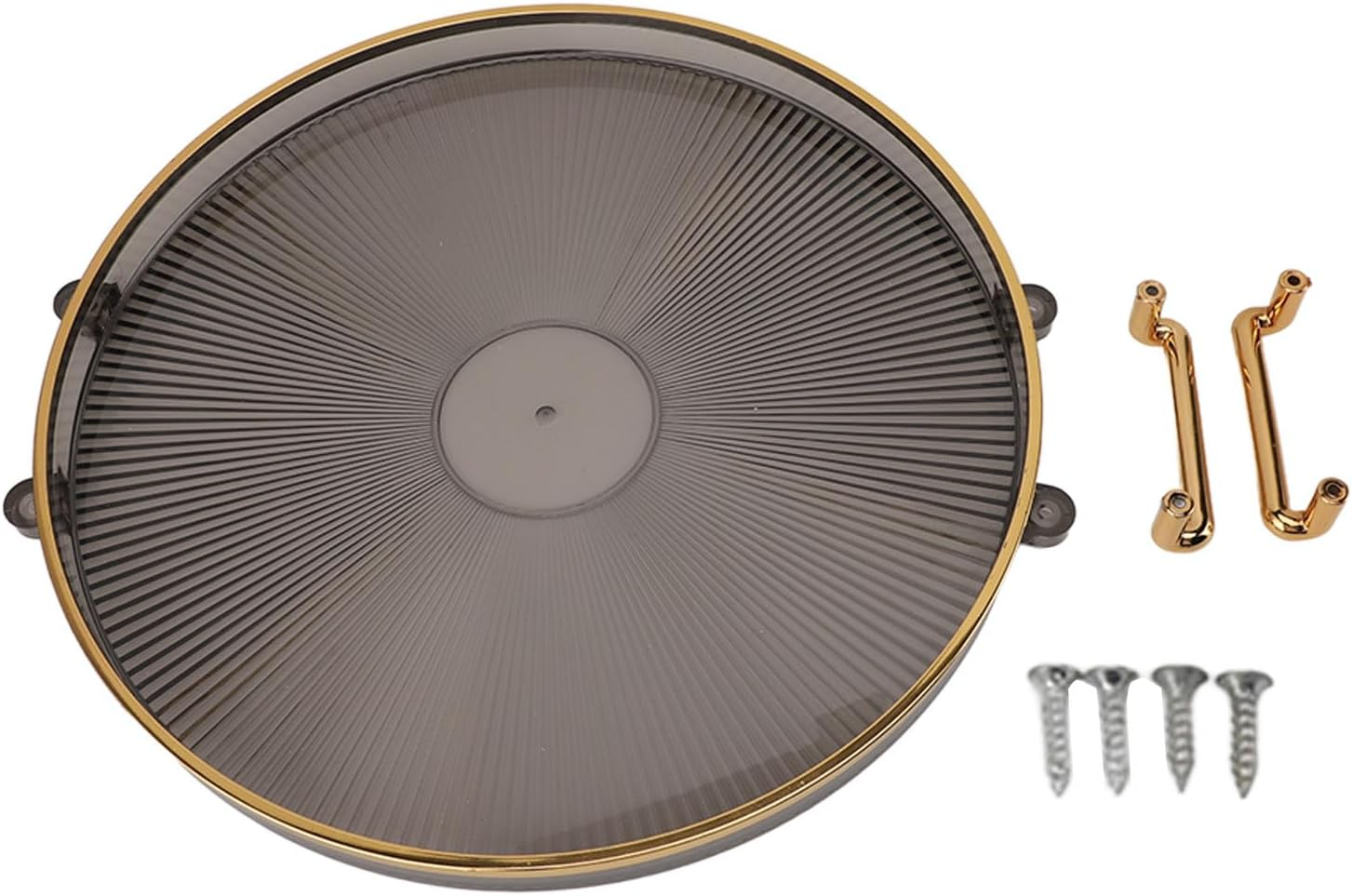 Round Serving Tray with Gold Handles, Elegant PS Material Snack & Dessert Platter for Eating and Entertainment, Easy Clean Surface (27Cm)