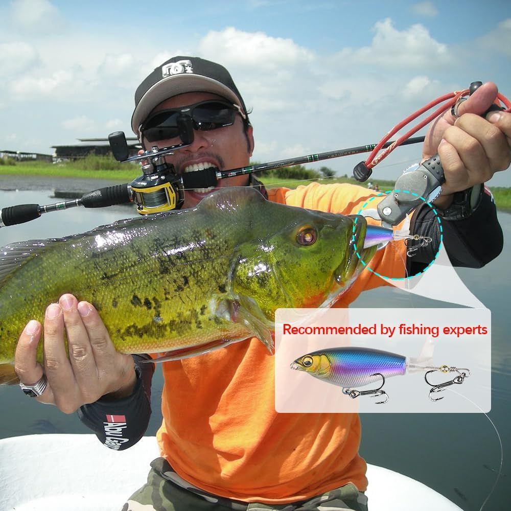 MTKZKAF Top Water Fishing Lures Whopper Popper Fishing Lure for Bass Topwater 3D Eyes Bait with Propeller Tail for Catfish,Pike Perch, Floating Pencil Bass Freshwater or Saltwater - Pinkmulticolor image number 5