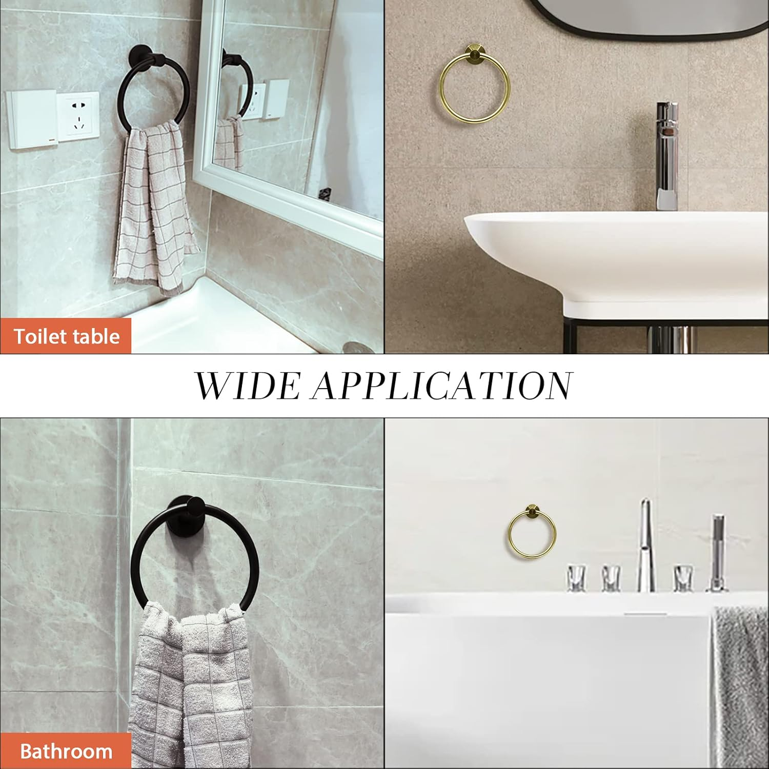 Stainless Steel Gold Towel Ring Hand Towel Holder for Wall Mounted Bathroom Towel Rack Holder Simple round Towel Hanger (Brushed Gold) image number 3