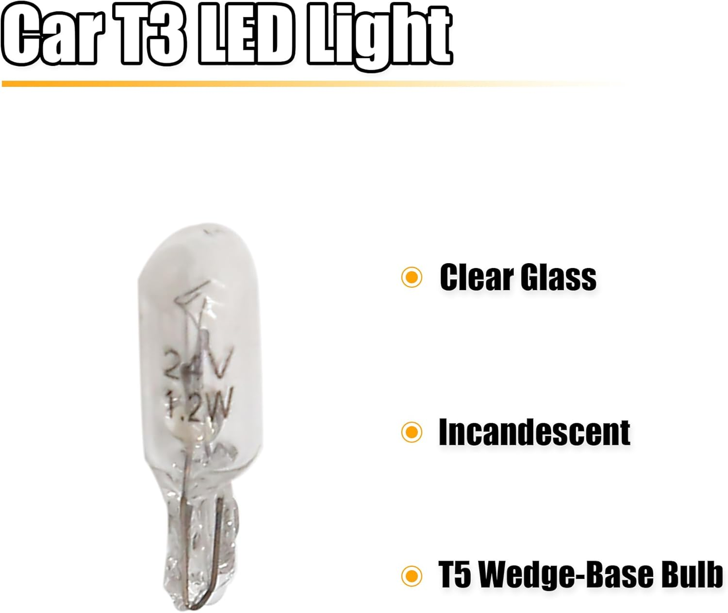 Uxcell 20Pcs T5 24V 1.2W Yellow Dashboard Gauge Bulb Instrument Light Interior Low Voltage Light Bulbs Universal Replacement image number 2