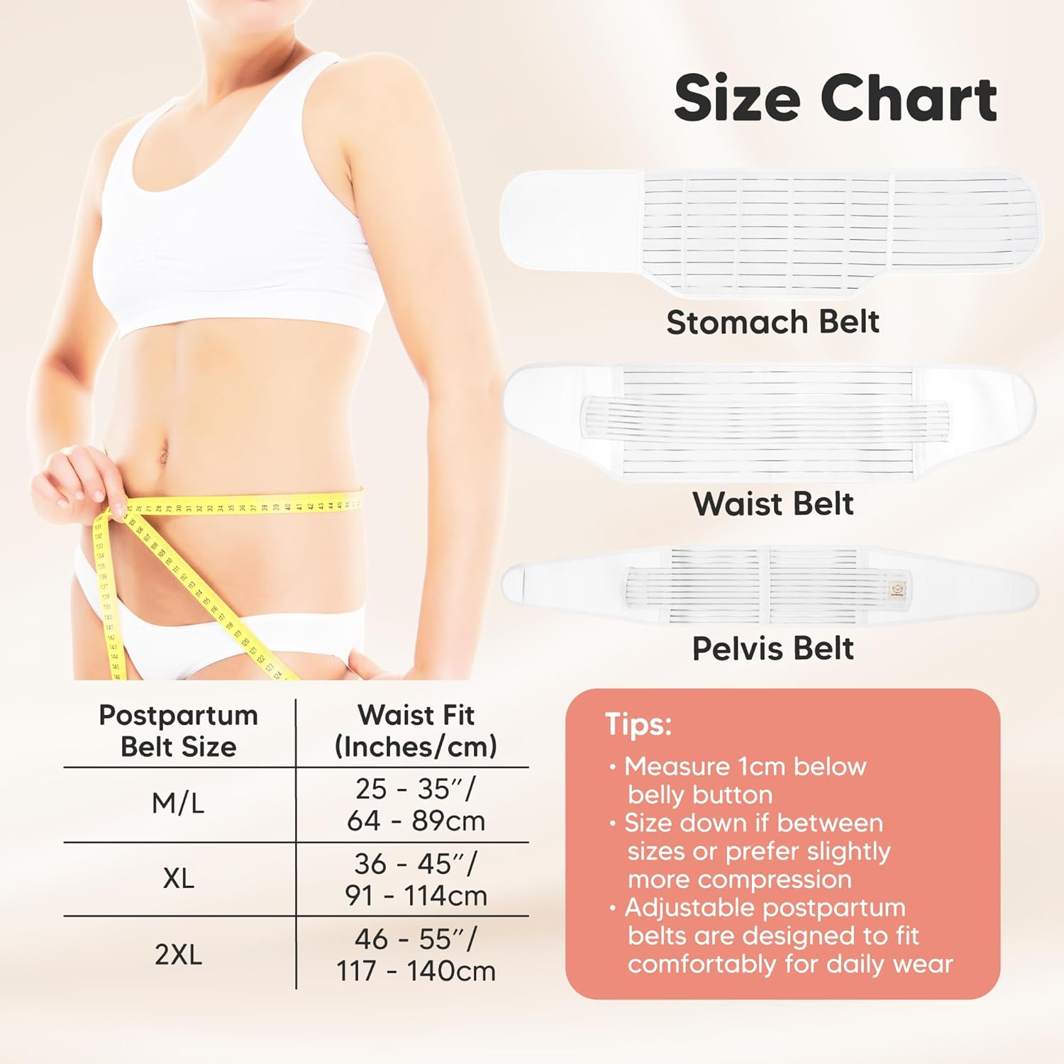 3 in 1 Postpartum Belly Support Recovery Wrap &ndash; Postpartum Belly Band, after Birth Brace, Slimming Girdles, Body Shaper Waist Shapewear, Post Surgery Pregnancy Belly Support Band (Matte White, M/L)