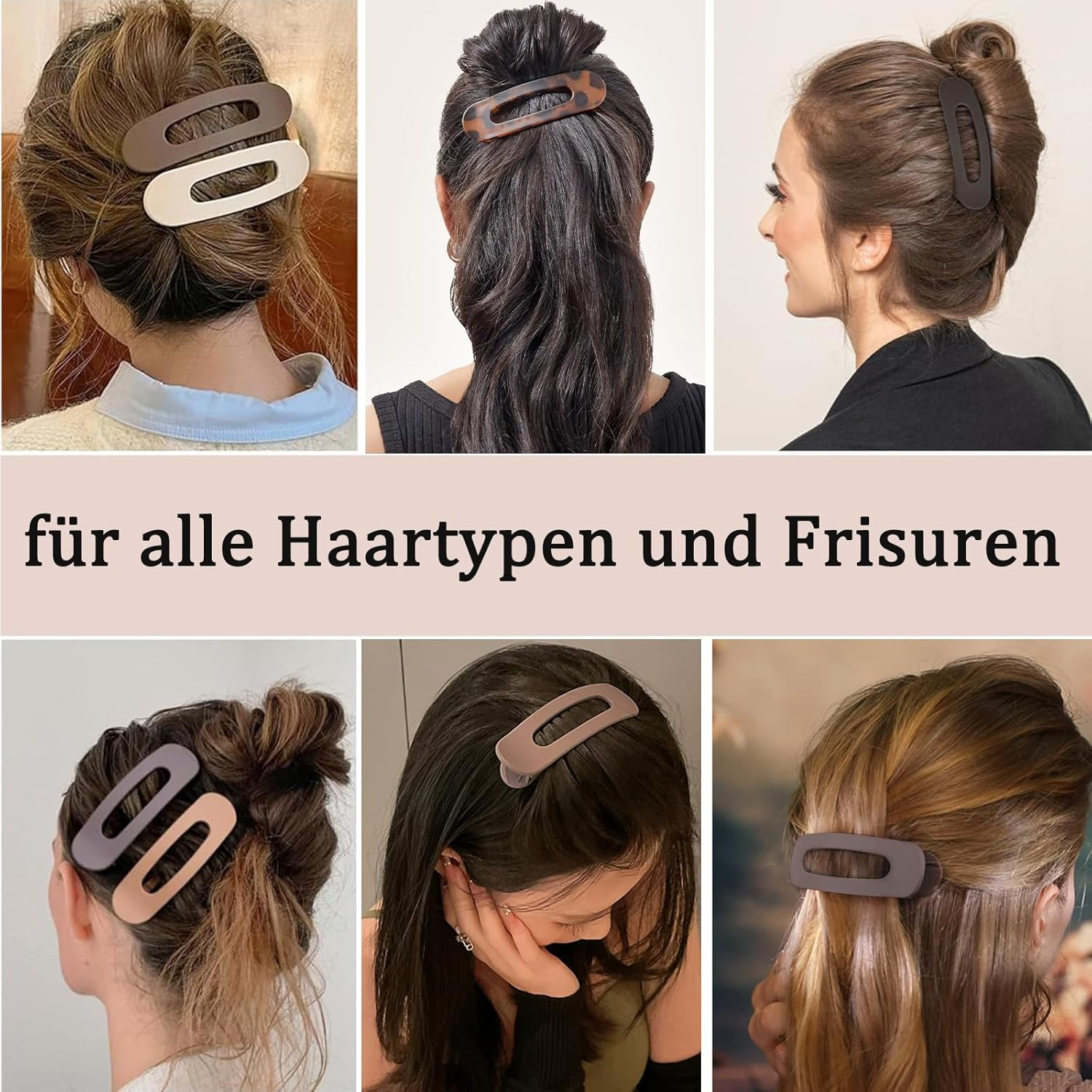 Flat Hair Clip, Pack of 4 Flat Hair Clips, Strong Hold, Non-Slip Hair Clip, Flat for Women, Thin Hair, Thick Hair for Creating Hairstyles (Black, Beige, Khaki, Amber)