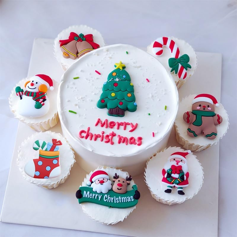 12 Pieces Reusable Christmas Cake Cupcake Toppers - Holiday Decorations Set with Santa, Christmas Tree, Snowman, Reindeer, Wreath, Candy Cane - for Holiday Baking, Party, Gift & Stocking Stuffers image number 3