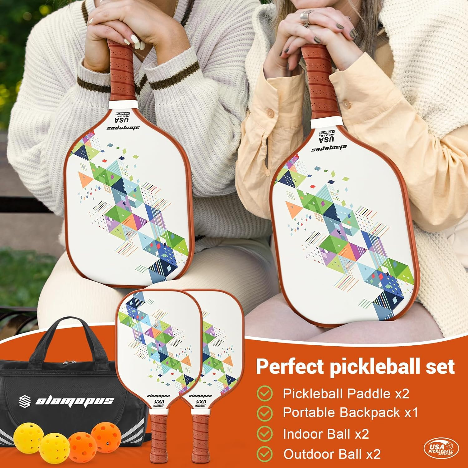 Pickleball Paddles | USAPA Approved Pickleball Set of 2 | Graphite & Fiberglass Pickleball Racket | Great Paddle for Beginners| Raquette Pickle Ball | Pickle Balls Set with Larger Sports Bag image number 3