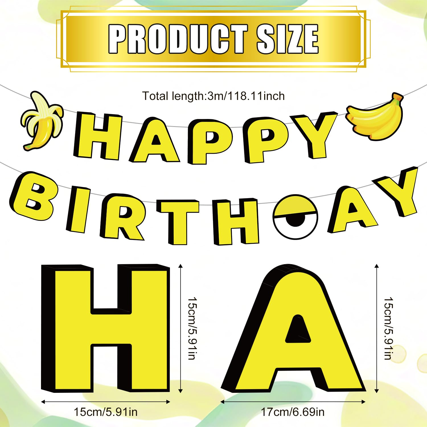Yellow Cartoon Birthday Banner, Cute Cartoon Theme Banana Party Banner Pre-Strung Hanging Birthday Banner Decorations for Boys and Girls Birthday Party Supplies image number 1