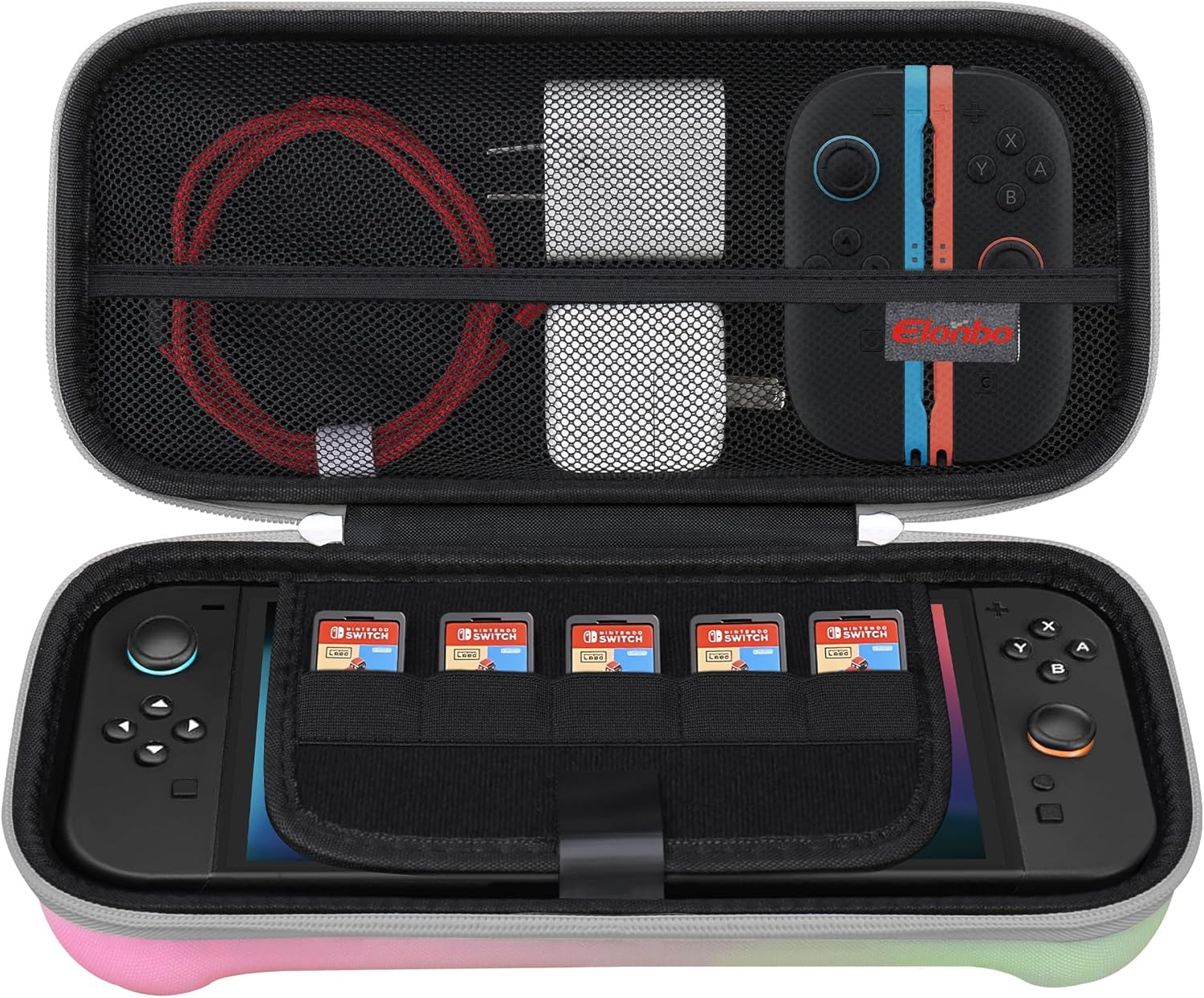 Elonbo Carrying Case for Nintendo Switch 2 (2025), Switch 2 Games Controller Grip Hard Travel Bag, Game Player Organizer Holder, Mesh Pocket Fits Joy-Con Cables, Black