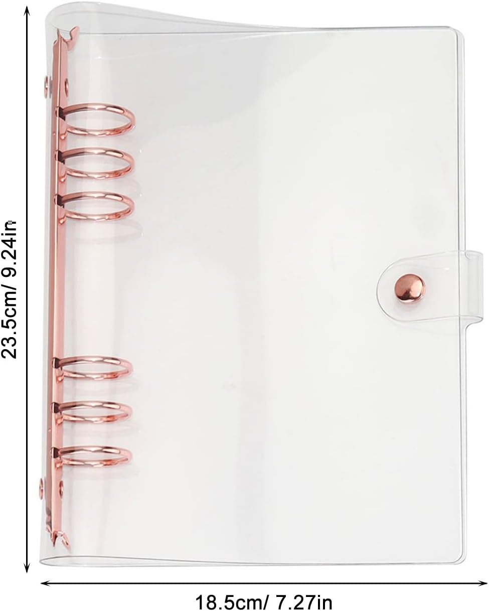 SHERCHPRY A5 Loose-Leaf Notebook Cover 6-Ring Binder PVC Rose Gold Refillable Notepad Cover Portable for Student Office Supplies image number 1
