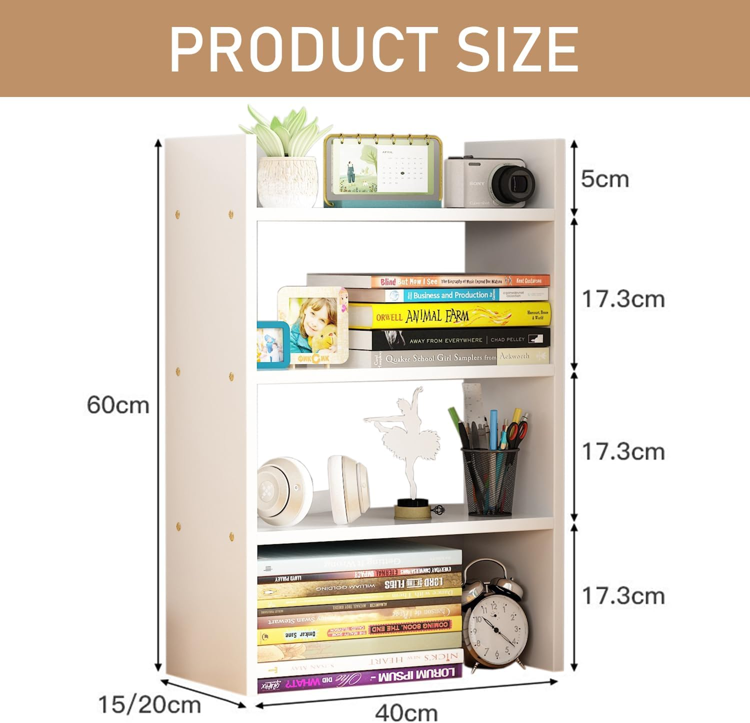 Uandhome Desktop Bookshelf,3-Tier Desktop Display Organizer Rack,Multipurpose Wood Desktop Bookshelf Storage Organizer for Dorm Office Home(White) (White) image number 6