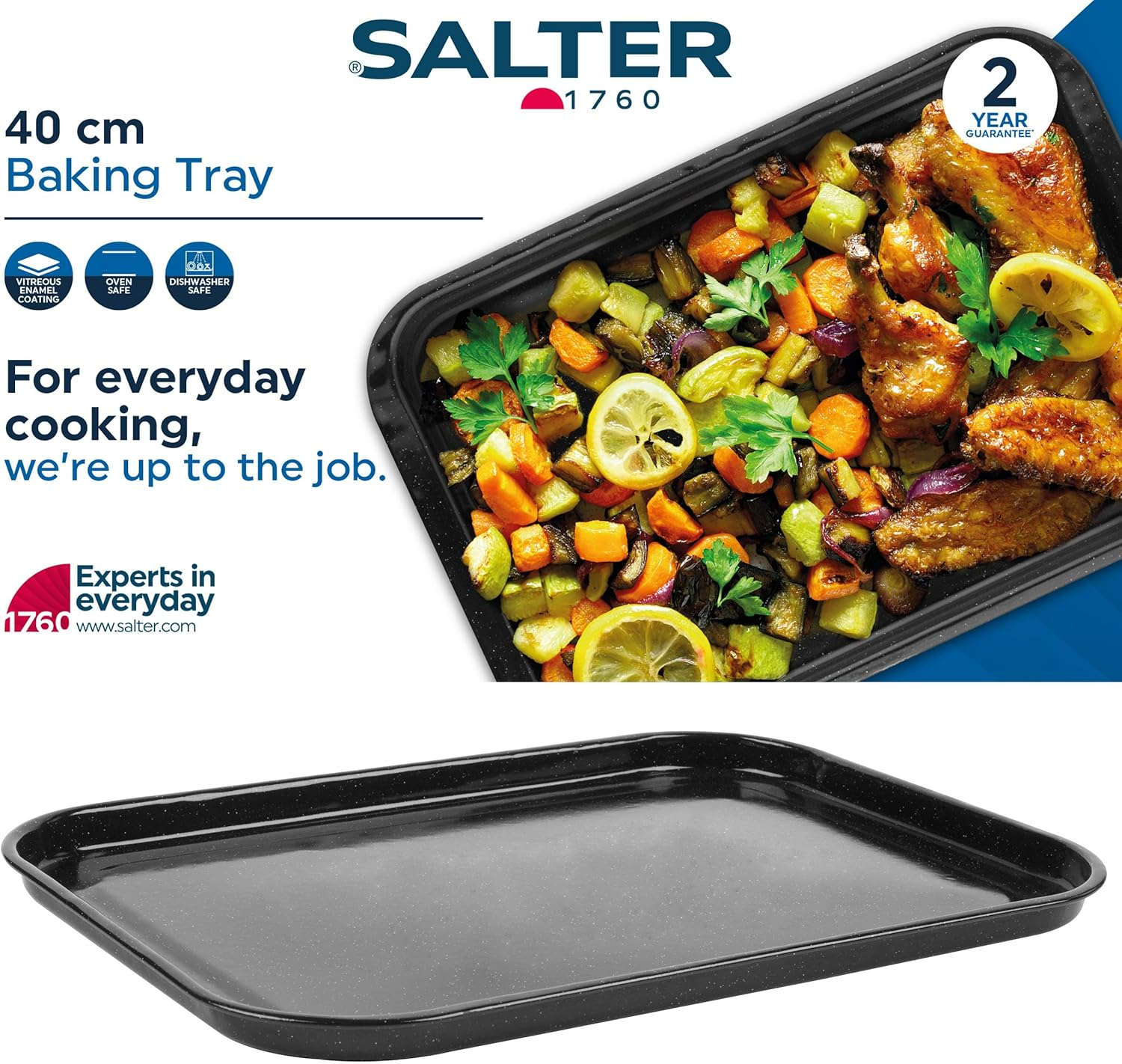 Salter BW12813EU7 Baking Tray &ndash; 40 Cm Vitreous Enamel Coated Steel Flat Oven Pan, Large Cookie Sheet, Bakeware for Baking/Roasting, Pfas-Free, Easy Clean, Dishwasher Safe, Oven Safe to 230&deg;C, Black image number 4