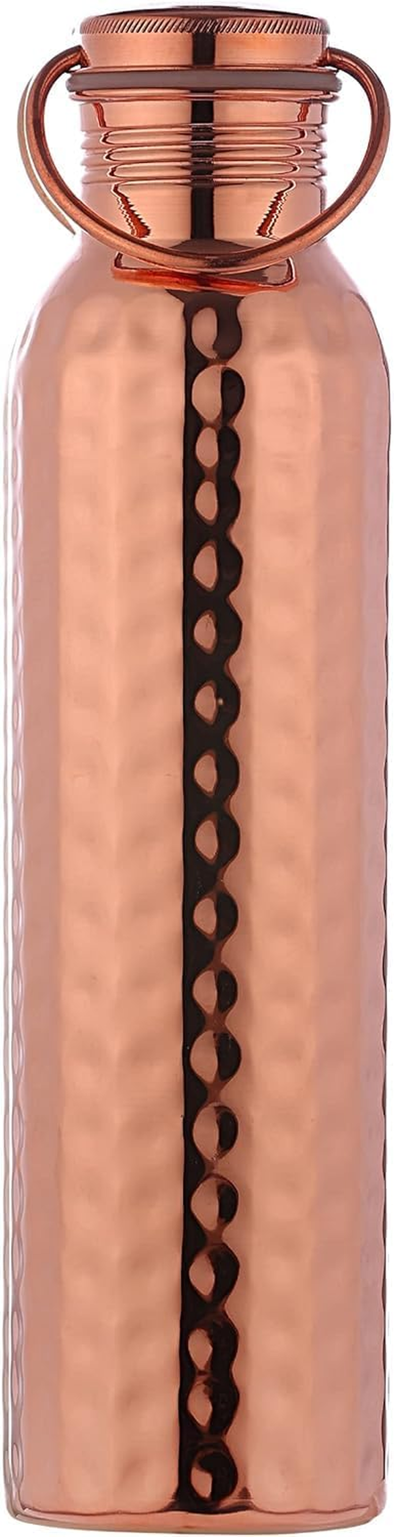 Healthgoodsau - Pure Copper Hammered Water Bottle with Carrying Handle 1000 ML | Joint-Free Leakproof Water Bottle for Ayurvedic Benefits image number 2