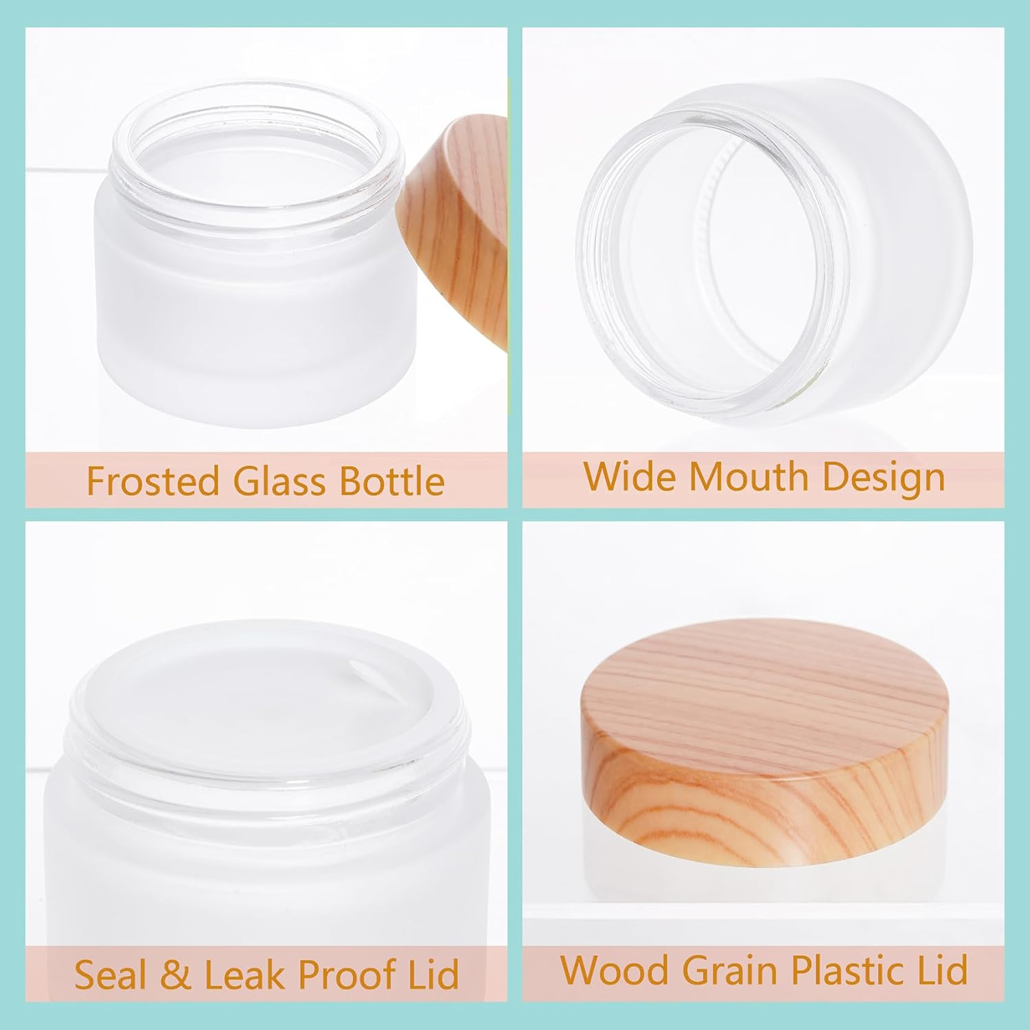 OJIOUI 6Pcs Glass Cosmetic Container Refillable Cosmetic Jar Frosted Glass Cream Container with Leak-Proof Lid Small Empty Sample Jar for Makeup Lotion Eye Creams Scrub Cream (Clear, 15Ml,30Ml,50Ml) image number 5