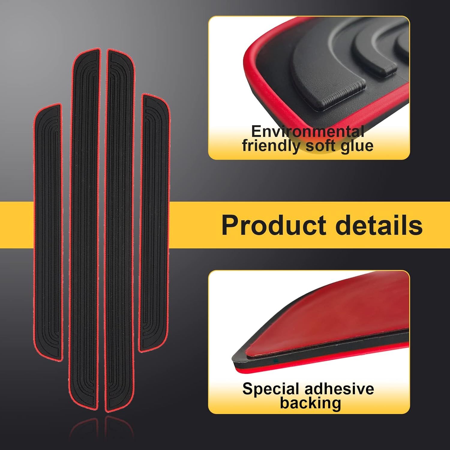NTNEV 4 Pcs Door Sill Plate Protectors, PVC Soft Rubber Front Rear Entry Guards, Scuff Cover Panel Step Protector, Car Accessories for Most Vehicles (Black Red-Not Pattern) image number 6