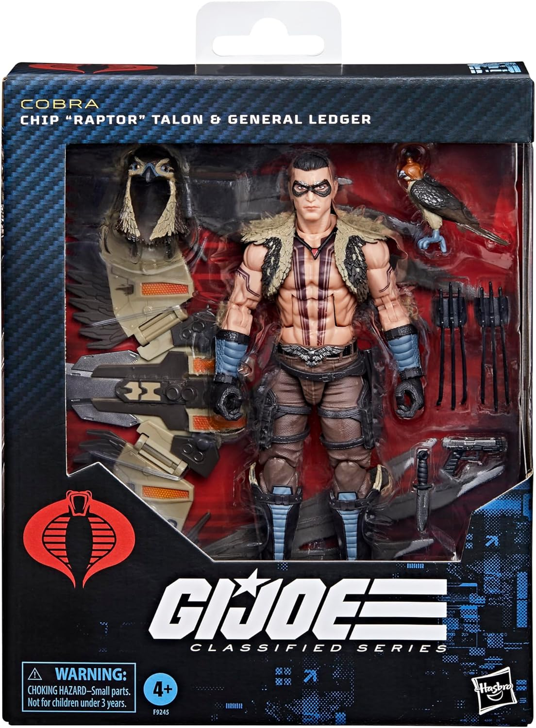 G.I. Joe Classified Series #139, CHIP Raptor Talon & General Ledger, Collectible 6 Inch Action Figure & Pet with 7 Accessories; Articulated Wings